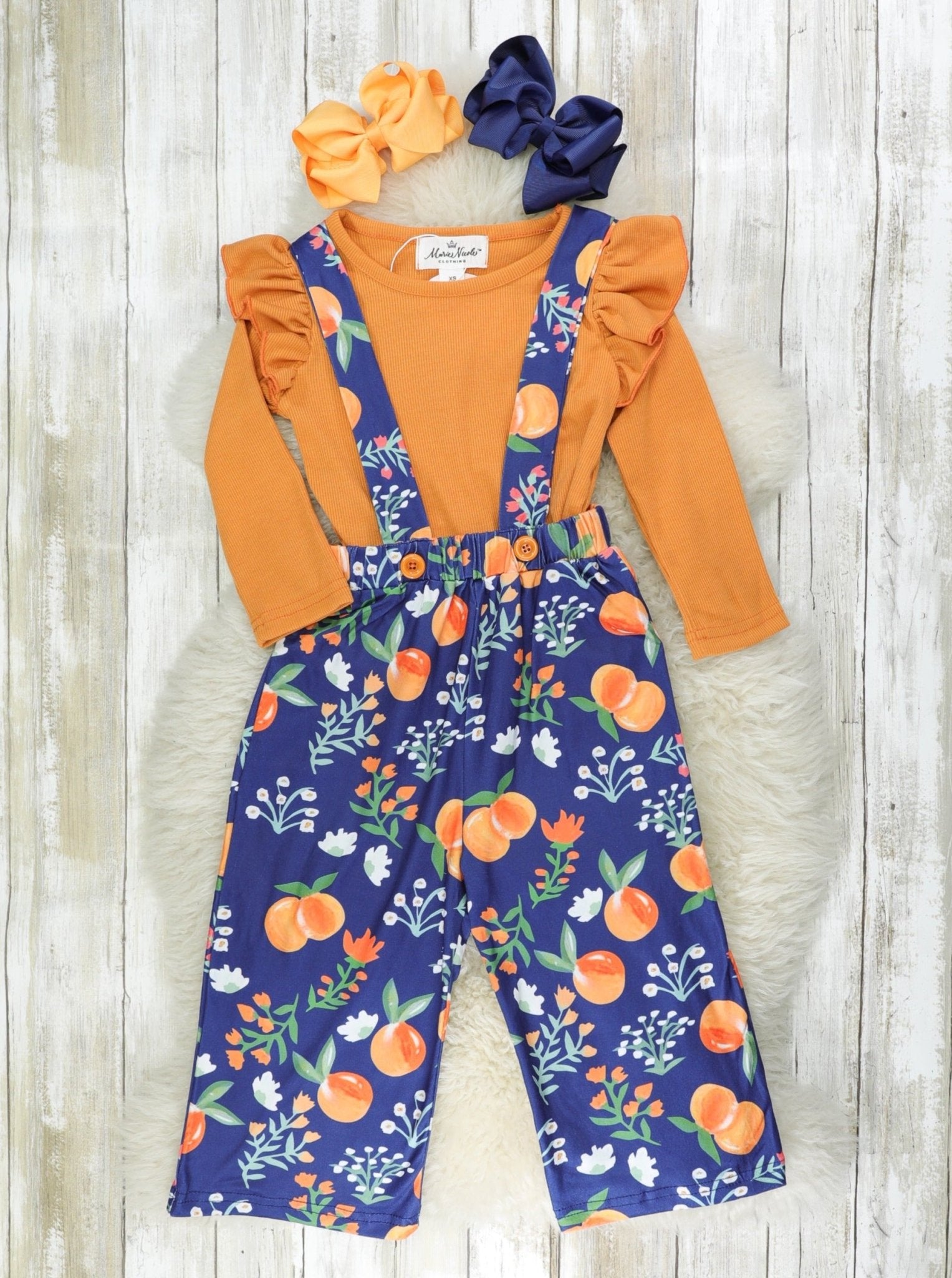 Navy & Burnt Orange Persimmon Overalls Set - Marie Nicole Clothing