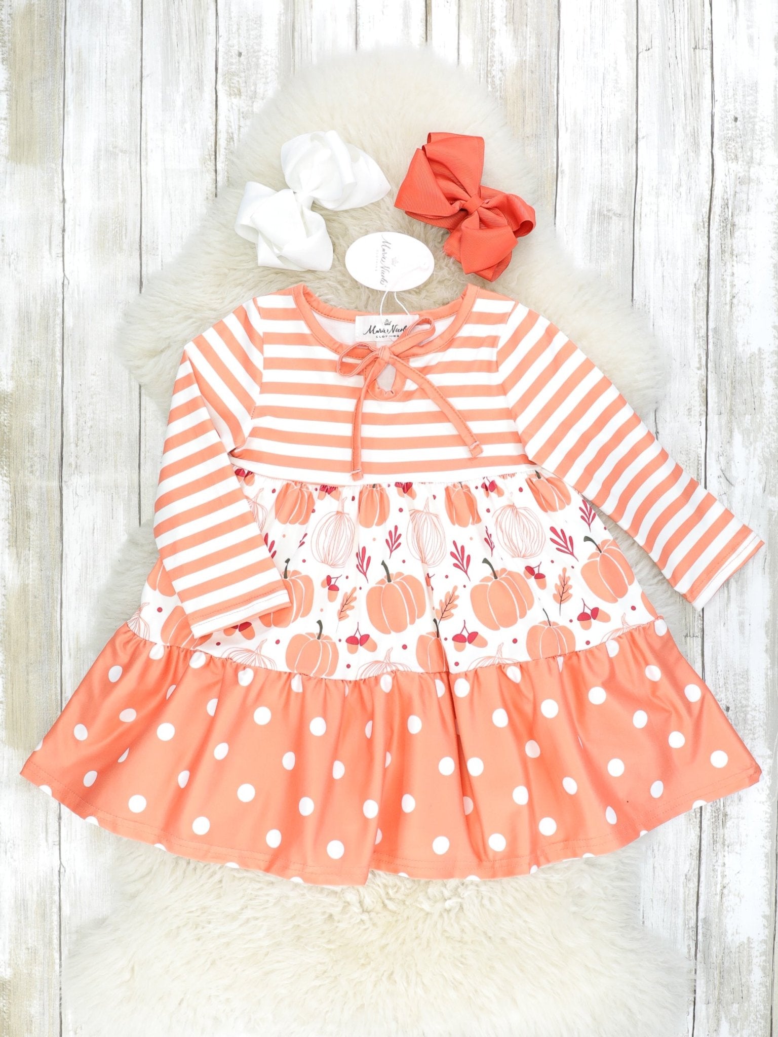 Orange & Cream Pumpkin Tiered Tie Dress - Marie Nicole Clothing