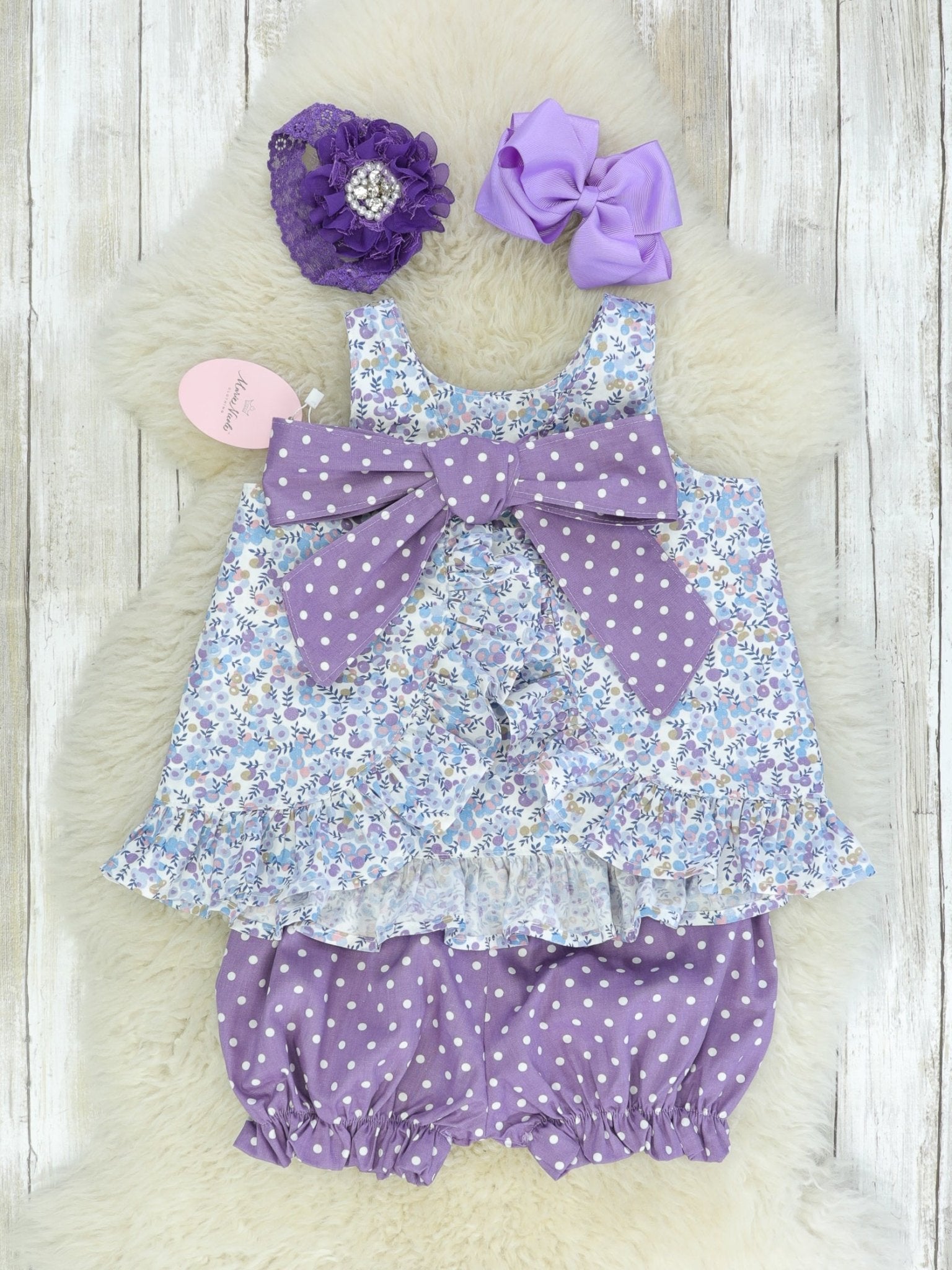 Magical Berry Ruffle Open - Back Bow Outfit - Marie Nicole Clothing