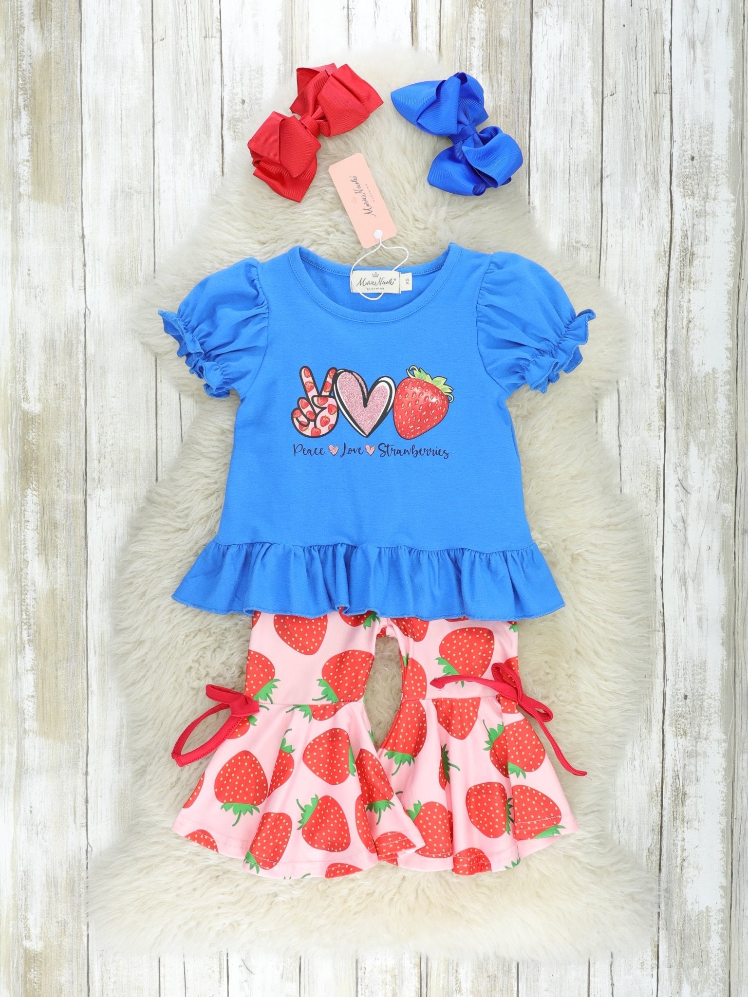 Peace, Love, Strawberry Ruffle Outfit - Marie Nicole Clothing