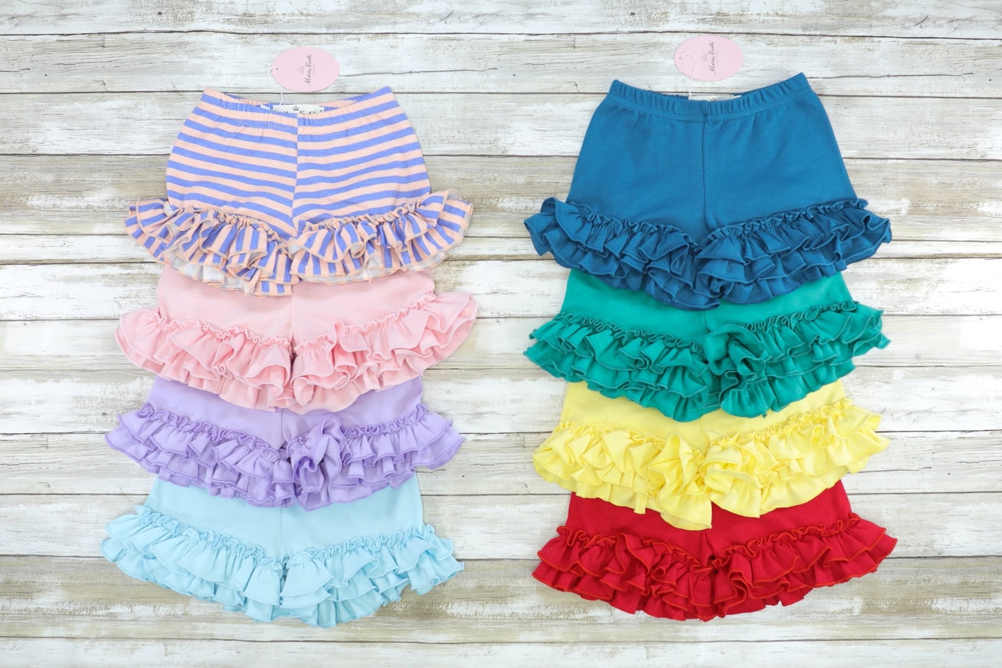 Jade Sea Ruffle Trim Cotton Shorts - Marie Nicole Clothing