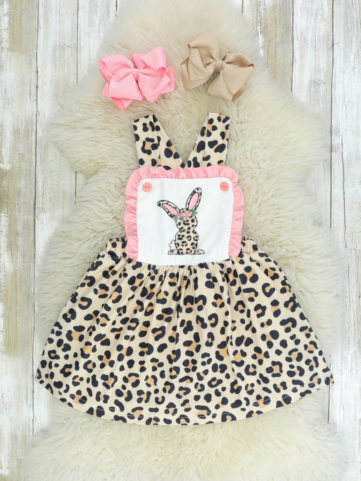 Pink Leopard Bunny Apron Dress - Marie Nicole Clothing