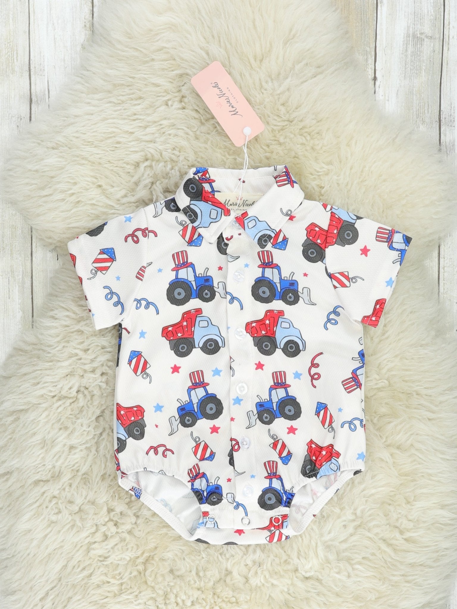 Patriotic Tractor Polo Romper - Marie Nicole Clothing