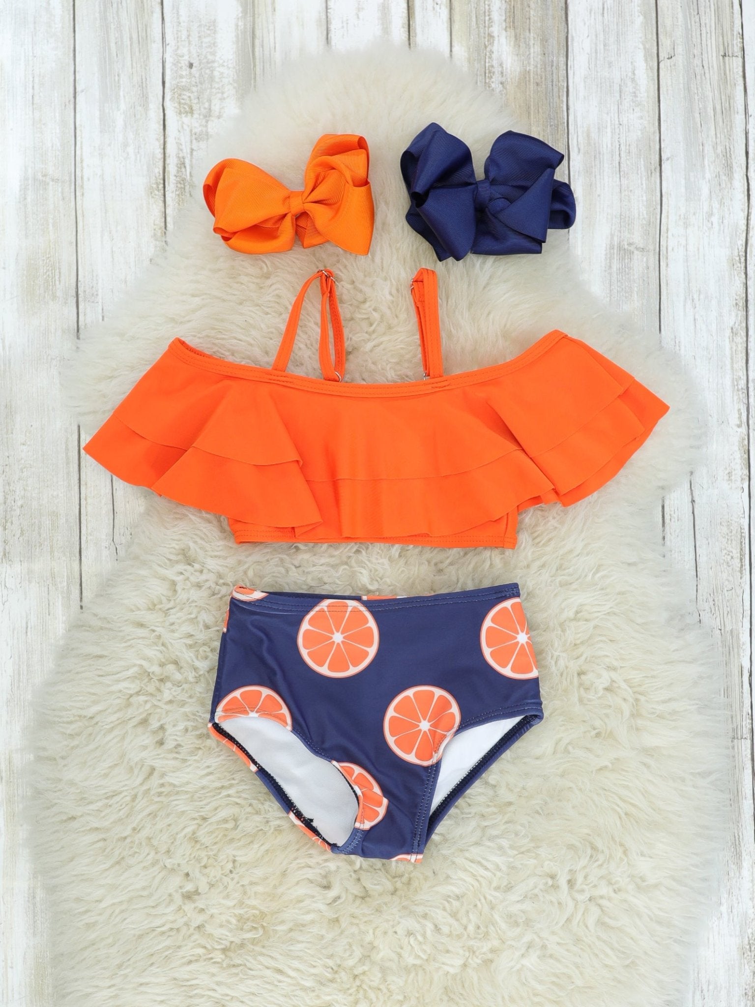 Family Orange & Navy Blue Swimsuit - Marie Nicole Clothing