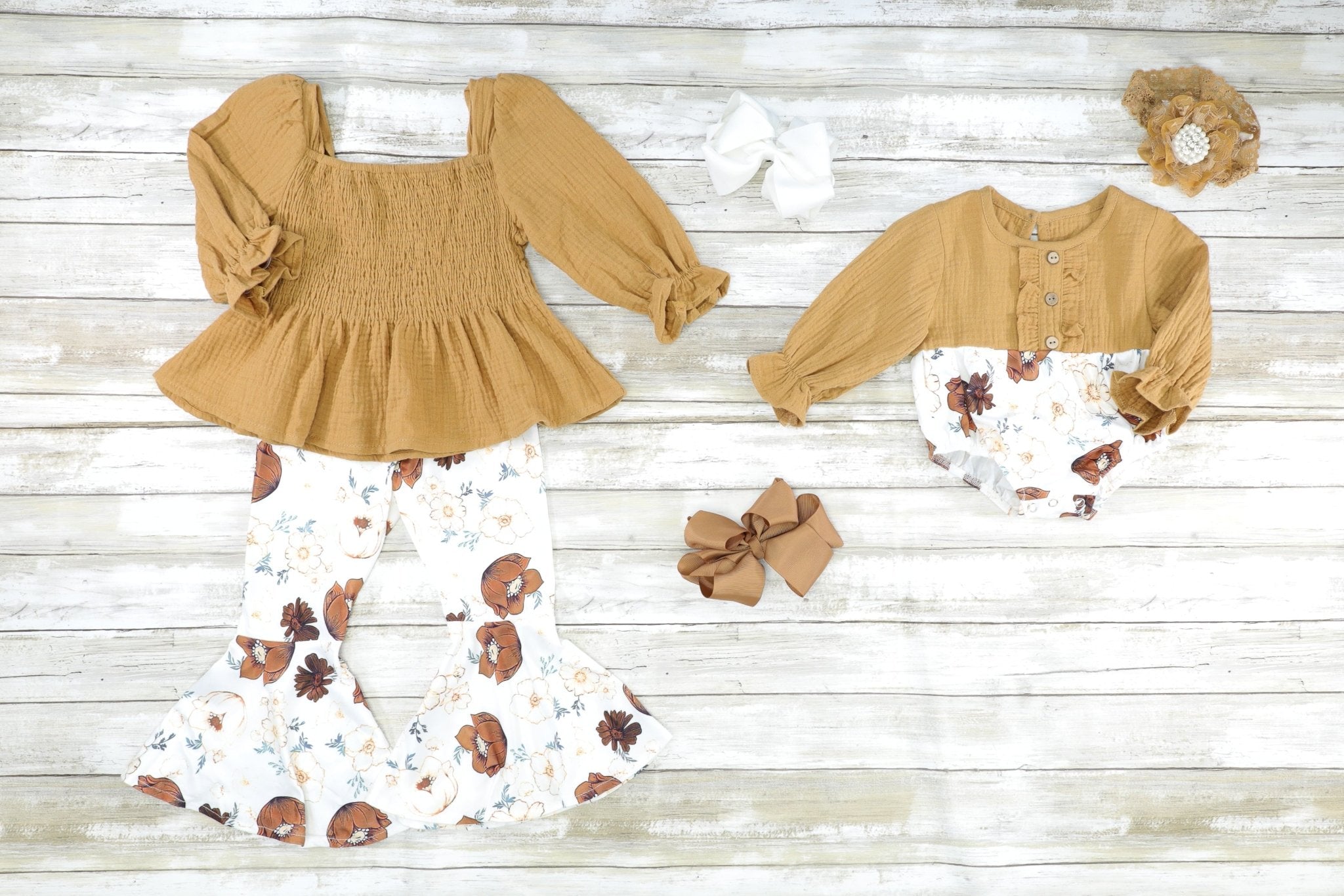 Brown Floral Ruffle Romper - Marie Nicole Clothing