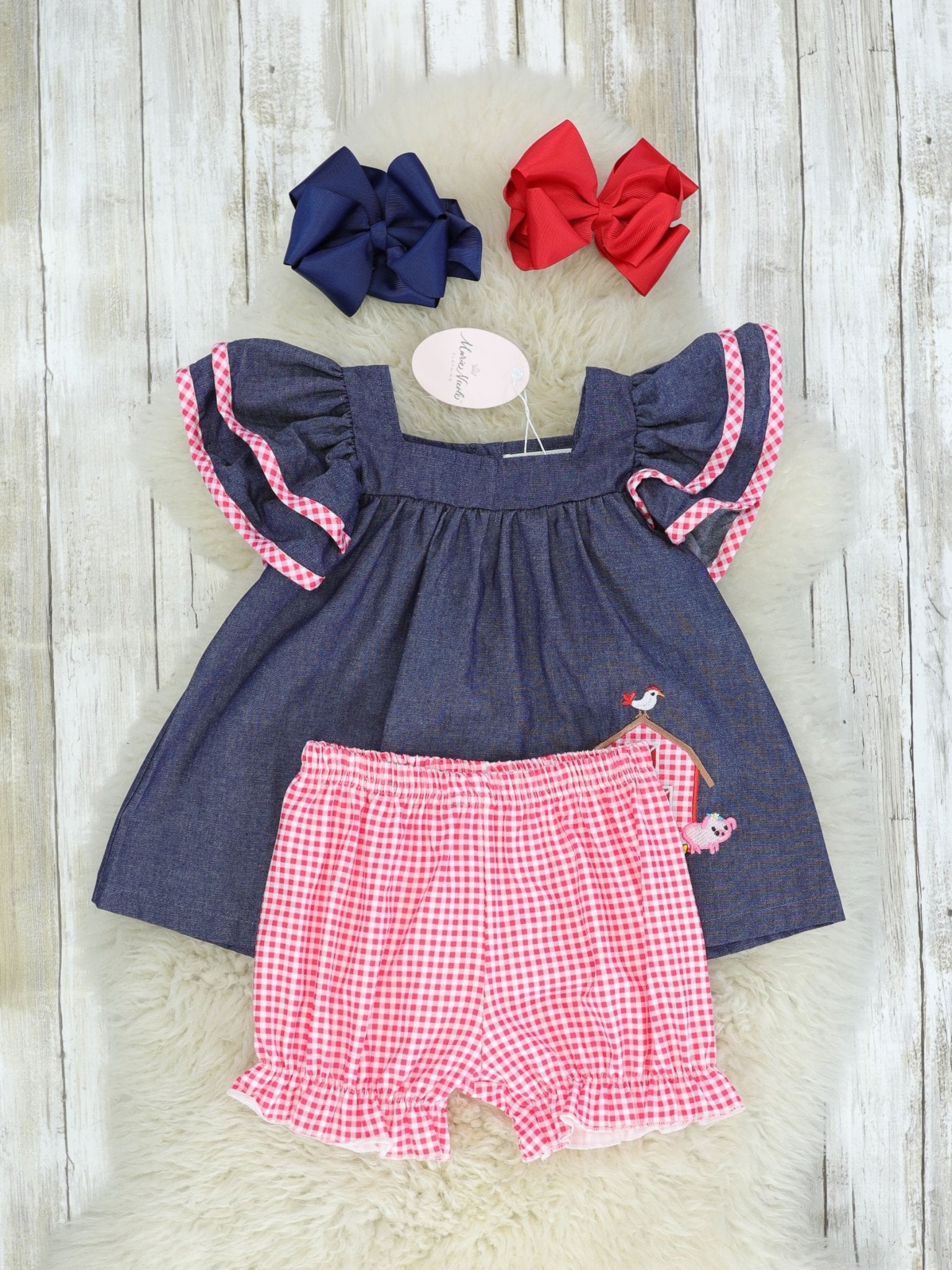 Chambray Barn Animals Ruffle Outfit - Marie Nicole Clothing