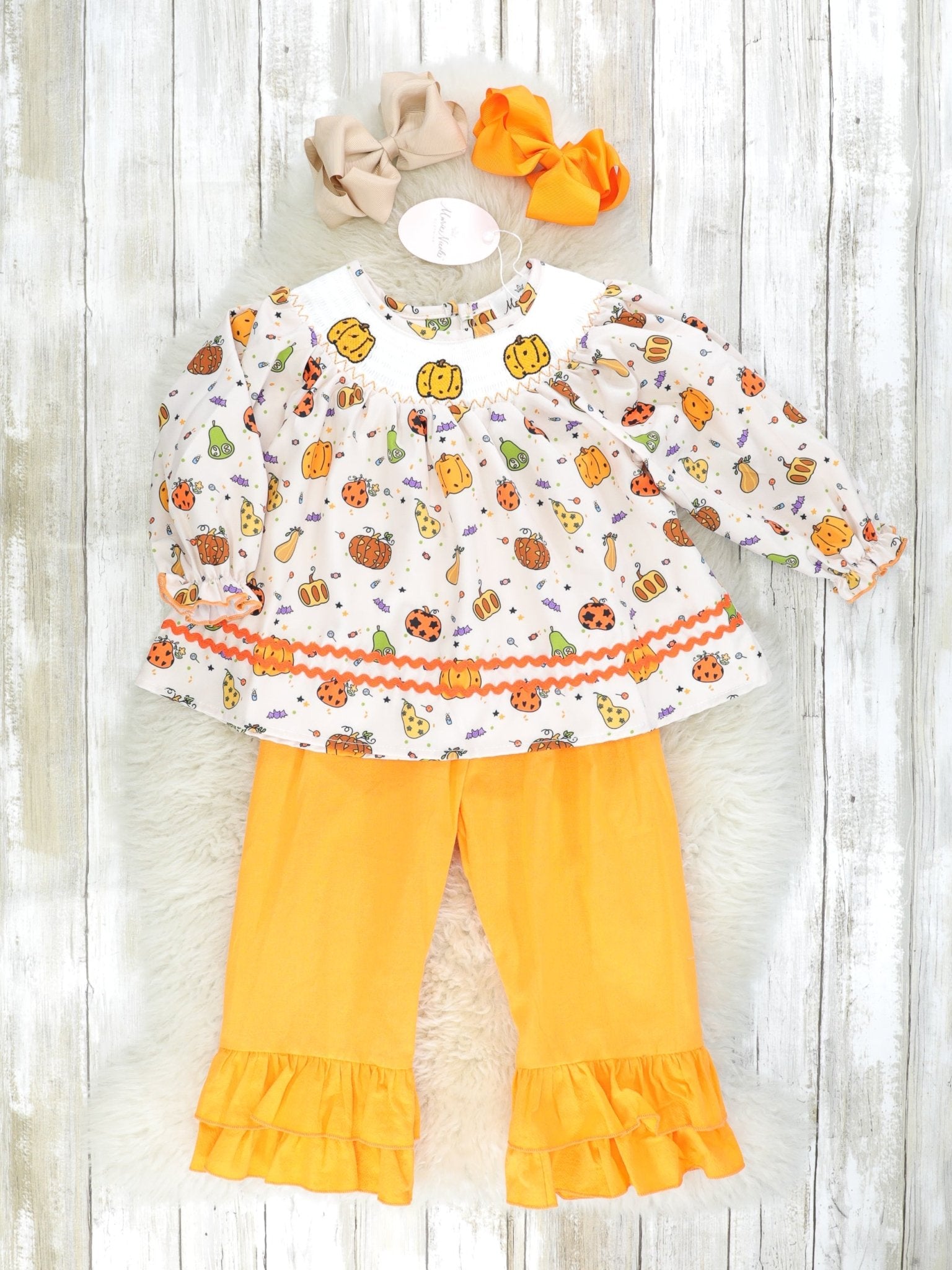 Pumpkin Spice & Spooky Nights Smocked Outfit - Marie Nicole Clothing