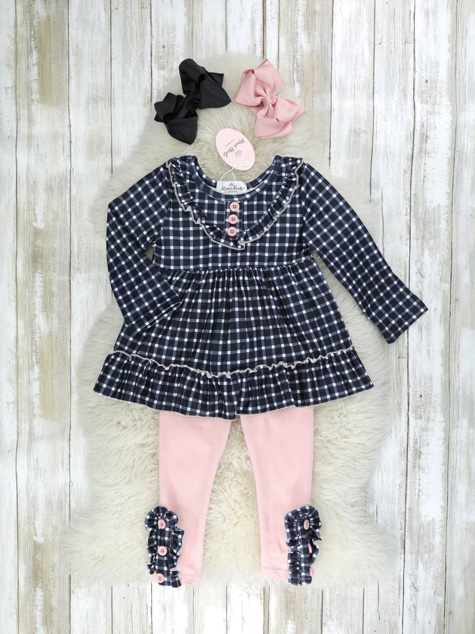 Black & Pink Polka Dot Ruffle Outfit - Marie Nicole Clothing