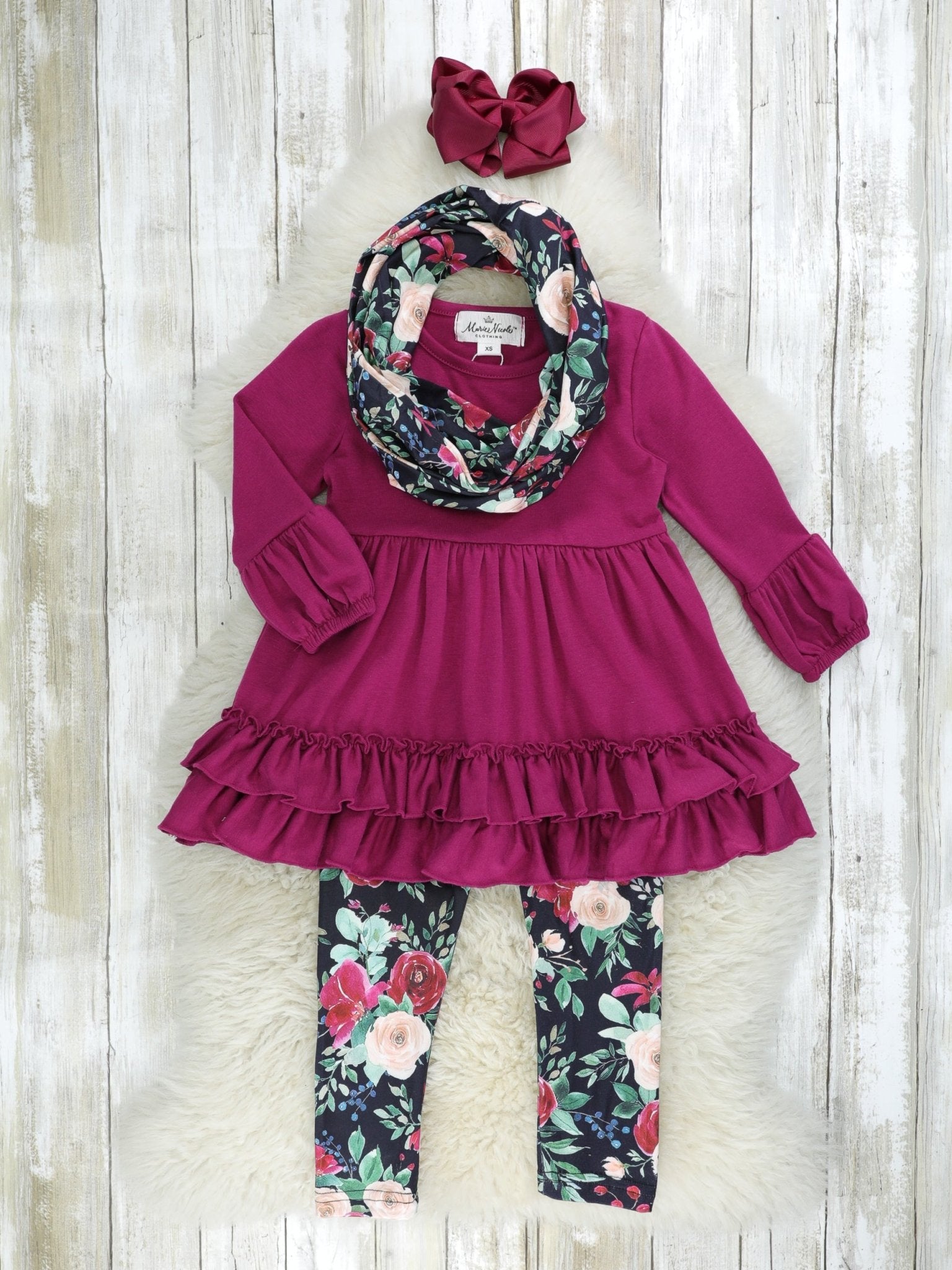 Plum Rose 3 - Piece Ruffle Outfit - Marie Nicole Clothing