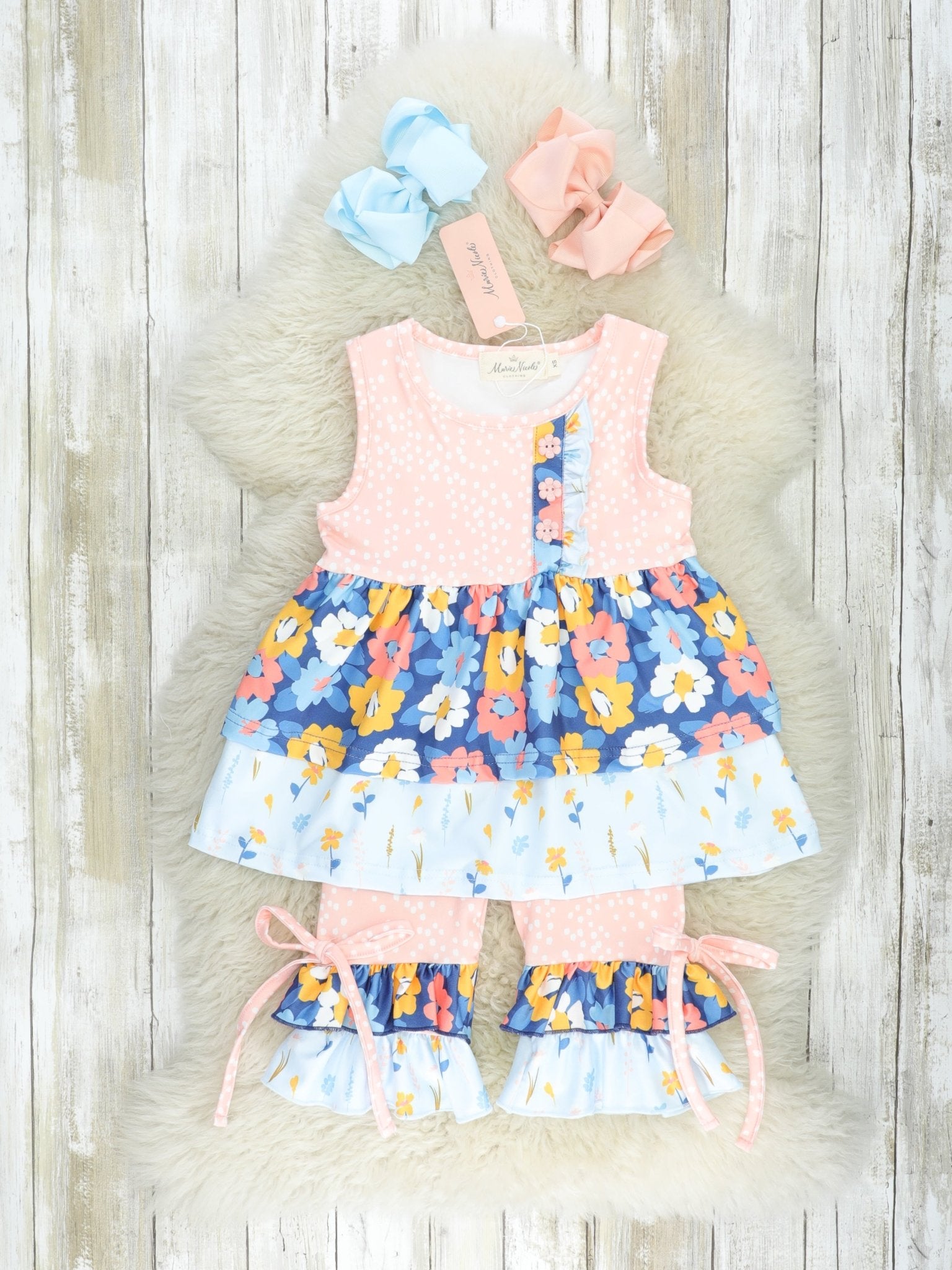 Navy Dahlia Ruffle Outfit - Marie Nicole Clothing
