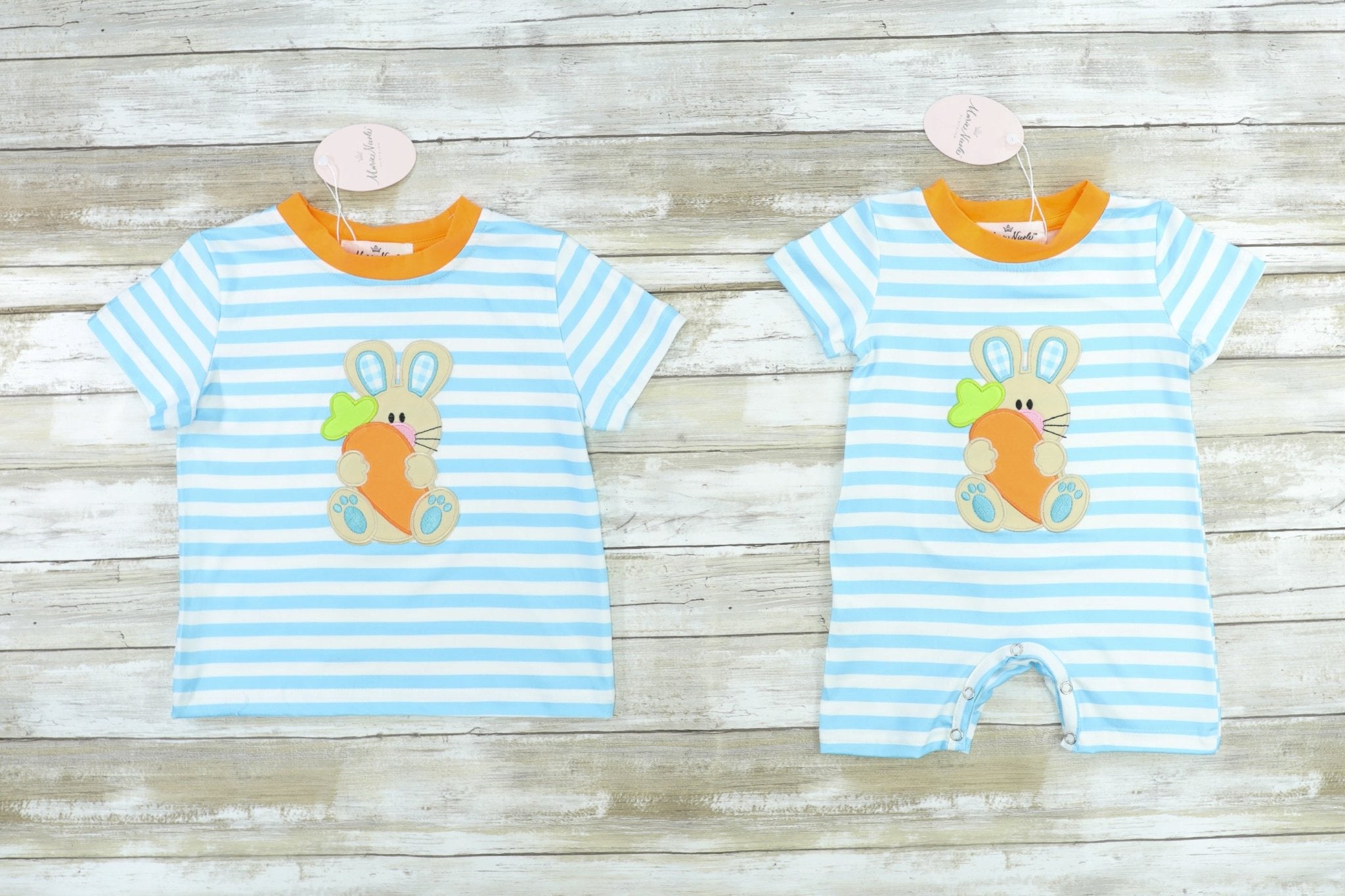 Striped Bunny Carrot Shorts Romper - Marie Nicole Clothing