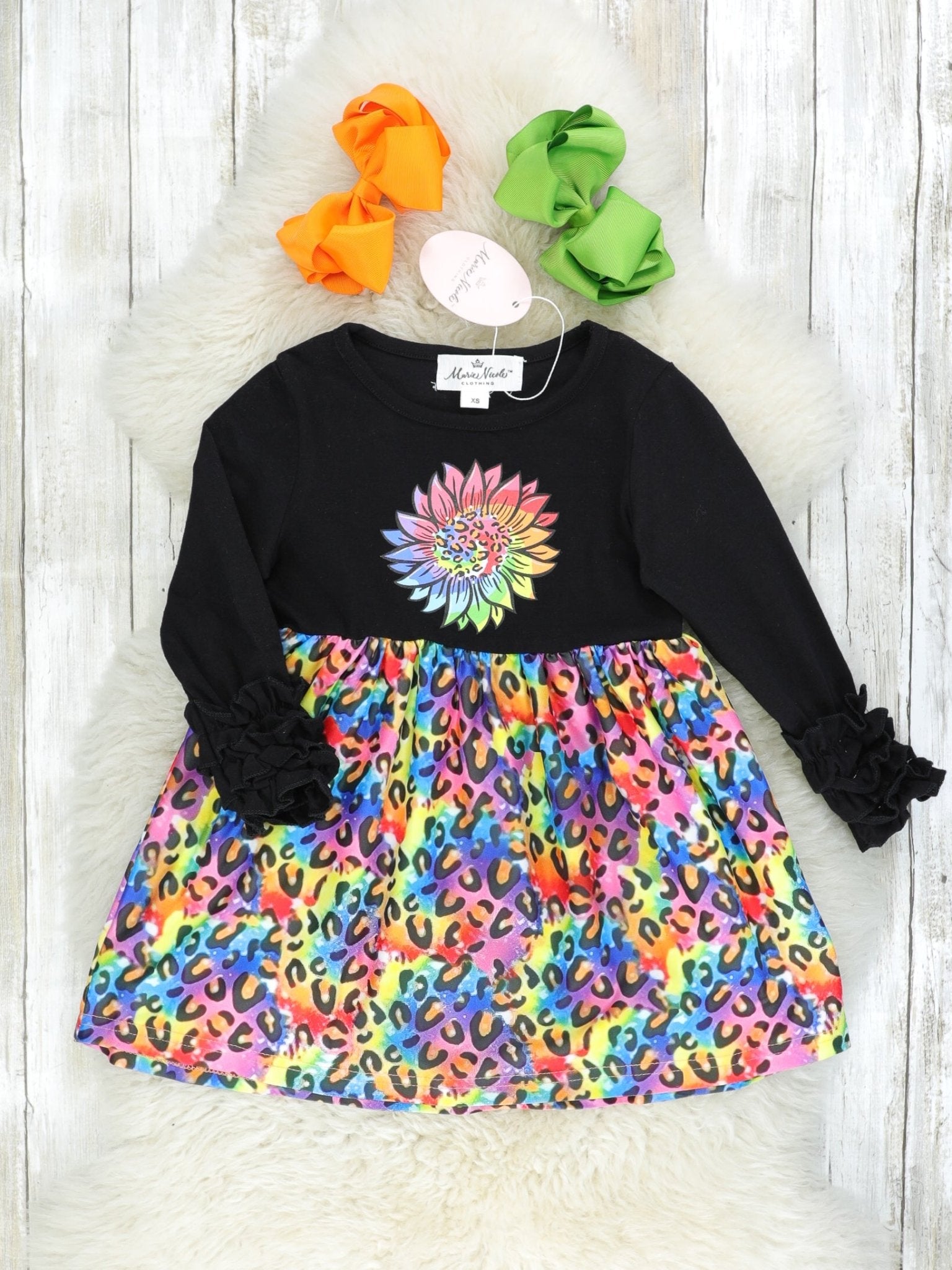 Rainbow Leopard Sunflower Dress - Marie Nicole Clothing