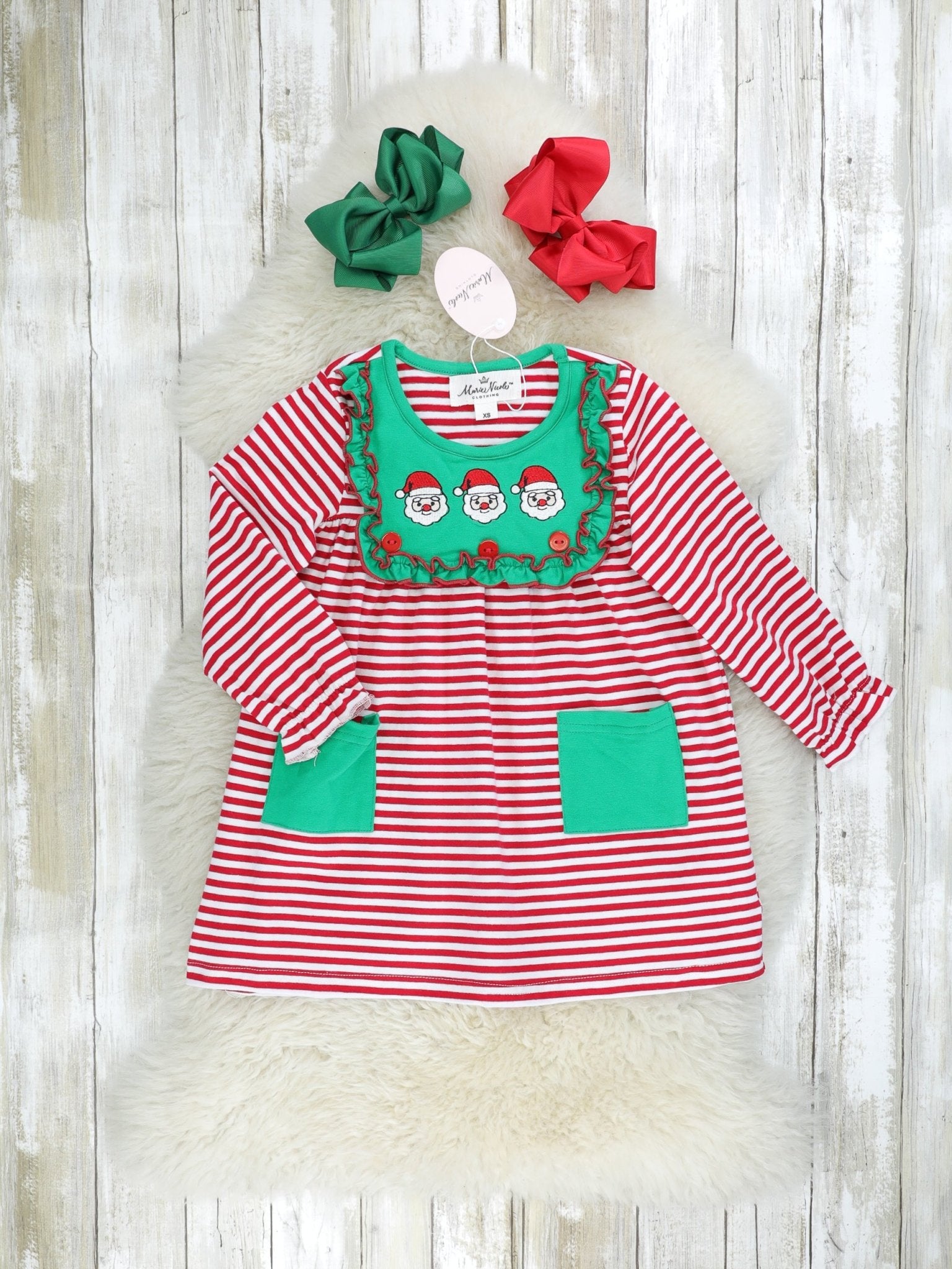 Green Santa Striped Pocket Dress - Marie Nicole Clothing