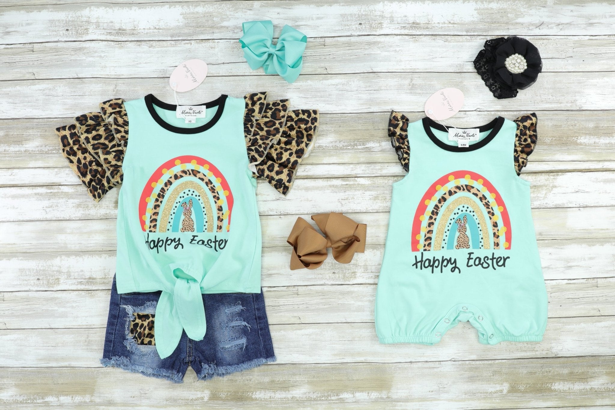 "Happy Easter" Rainbow Bubble Romper - Marie Nicole Clothing