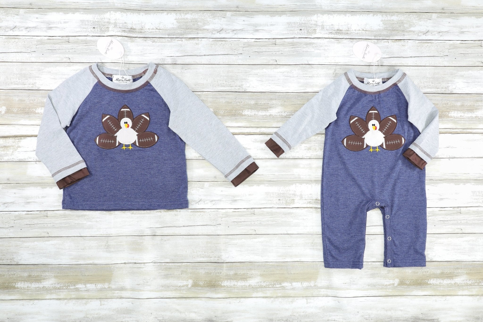 Navy Football Turkey Raglan Romper - Marie Nicole Clothing