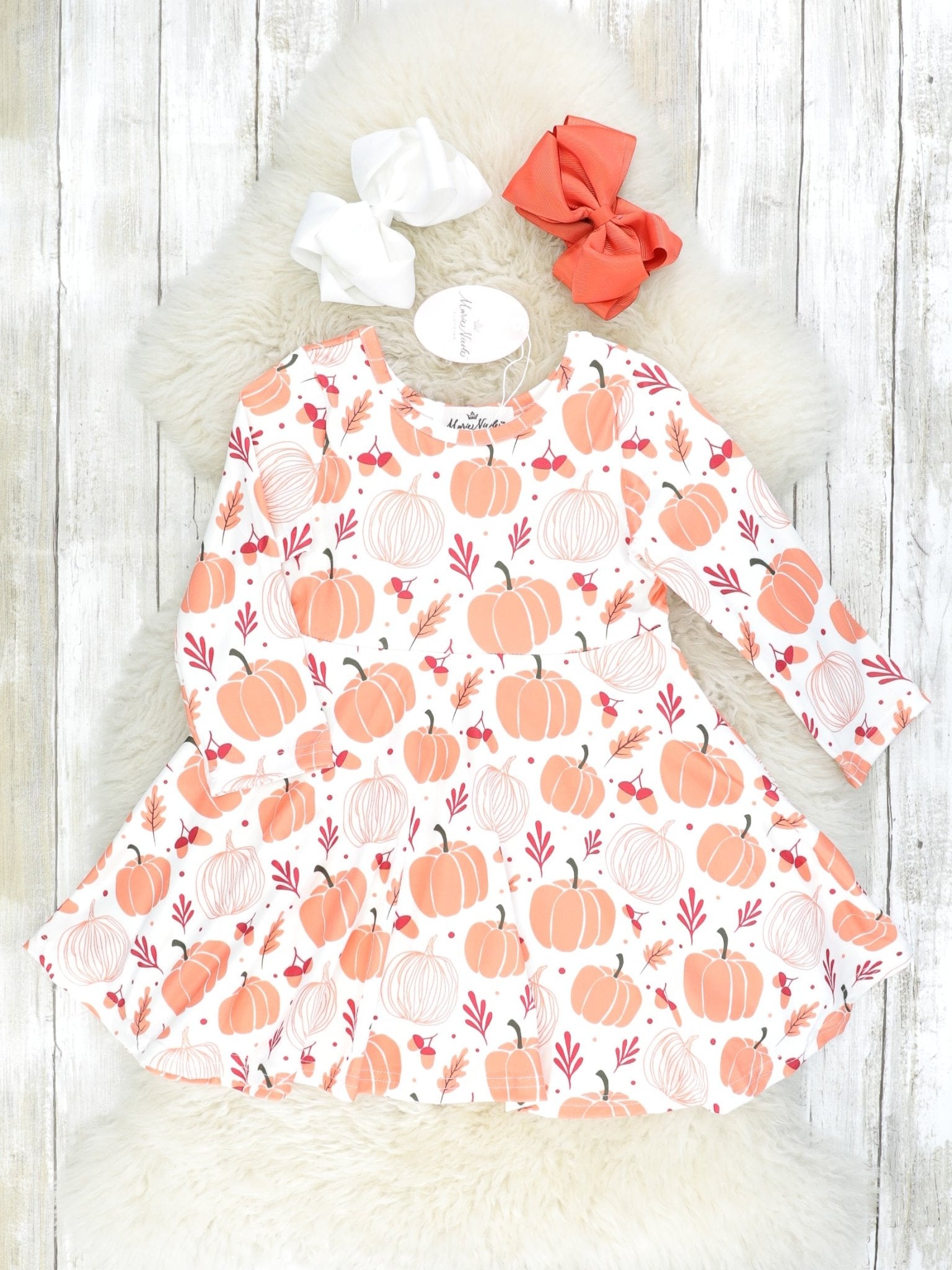 Orange & Cream Pumpkin Dress W/ Vest Outfit - Marie Nicole Clothing