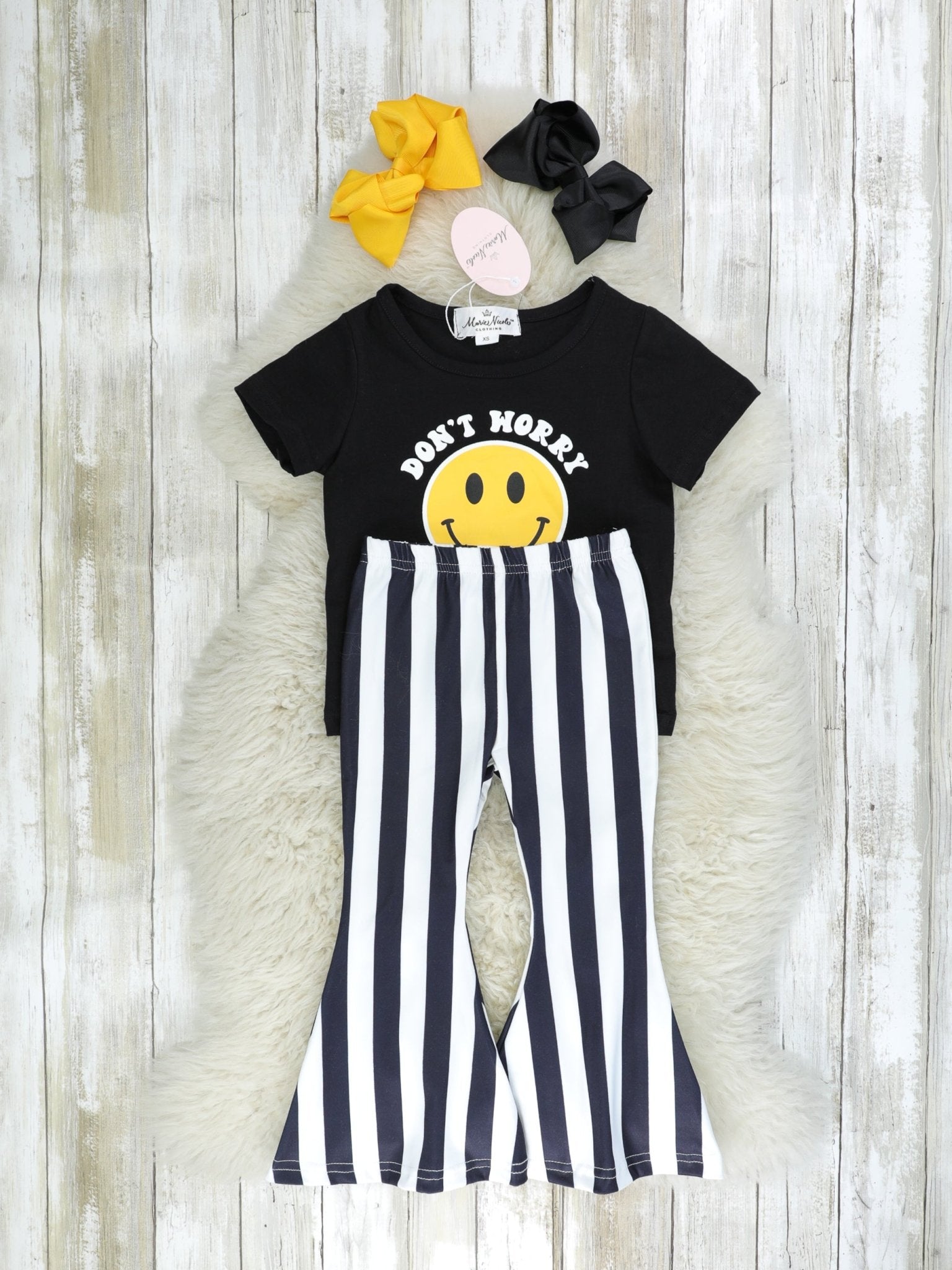 "Don't Worry Be Happy" Striped Bell Bottom Outfit - Marie Nicole Clothing