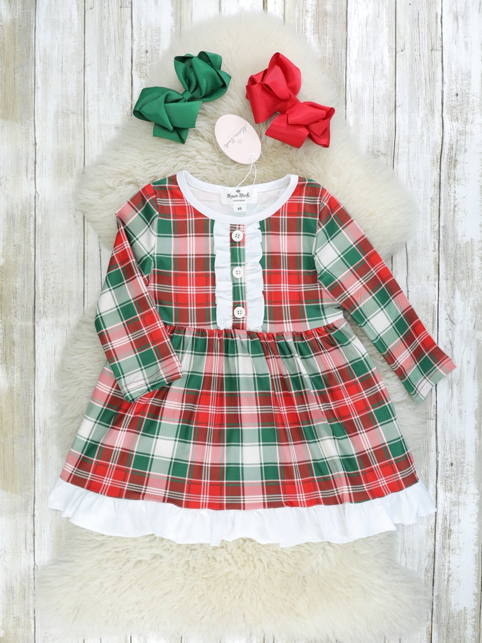 Red & Green Plaid Ruffle Dress Marie Nicole Clothing Red & Green Plaid Ruffle Dress Marie Nicole Clothing