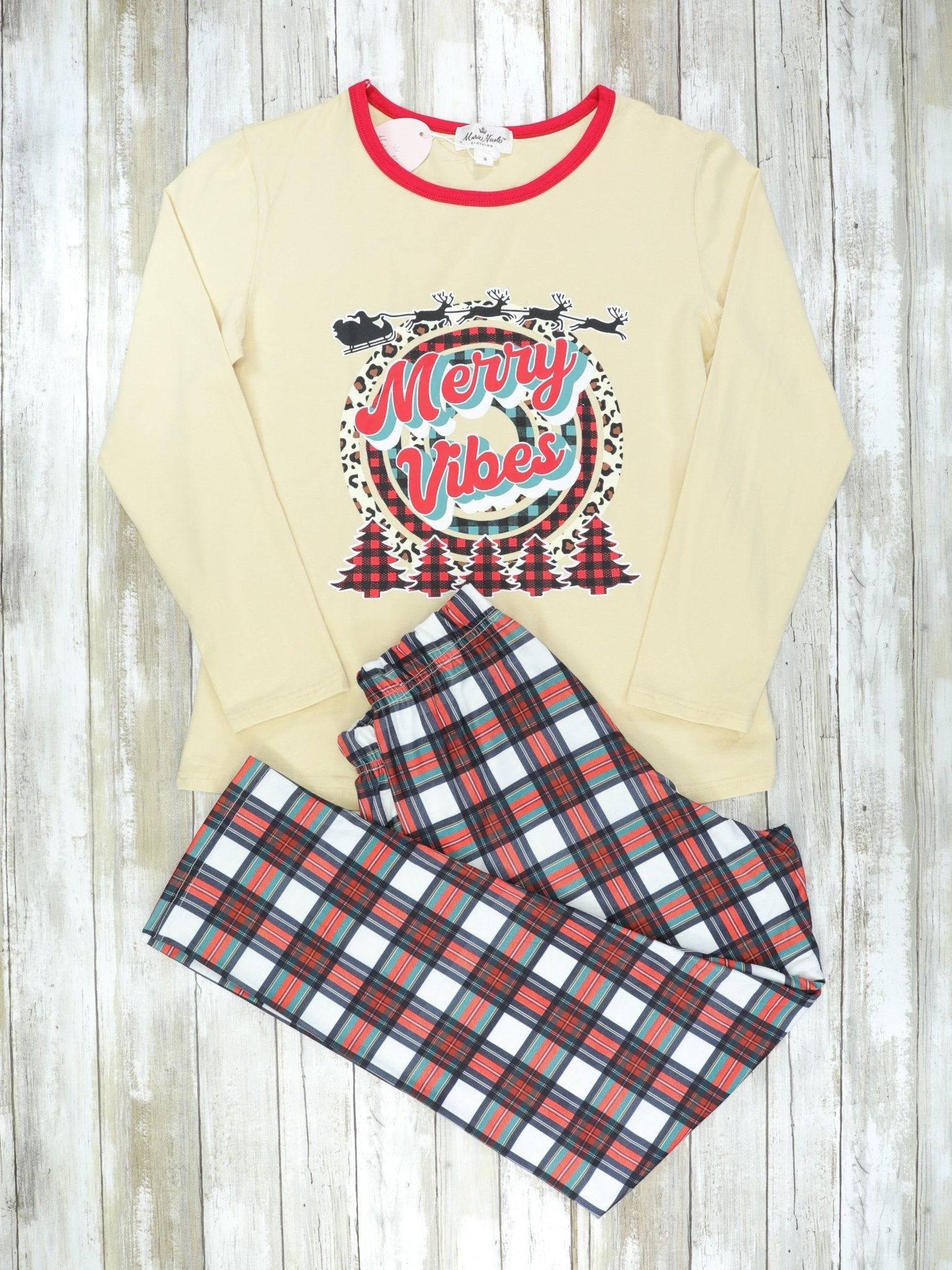 Mom & Me Merry Vibes Plaid Pajamas - Marie Nicole Clothing
