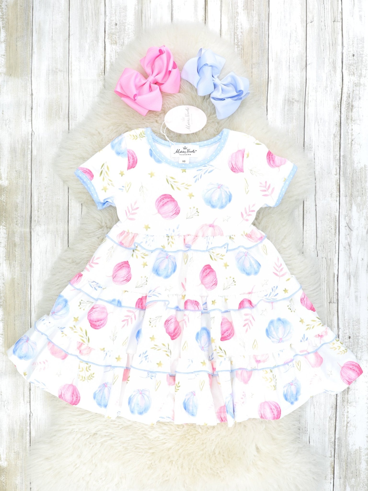 Pink & Blue Pumpkin Tiered Dress - Marie Nicole Clothing