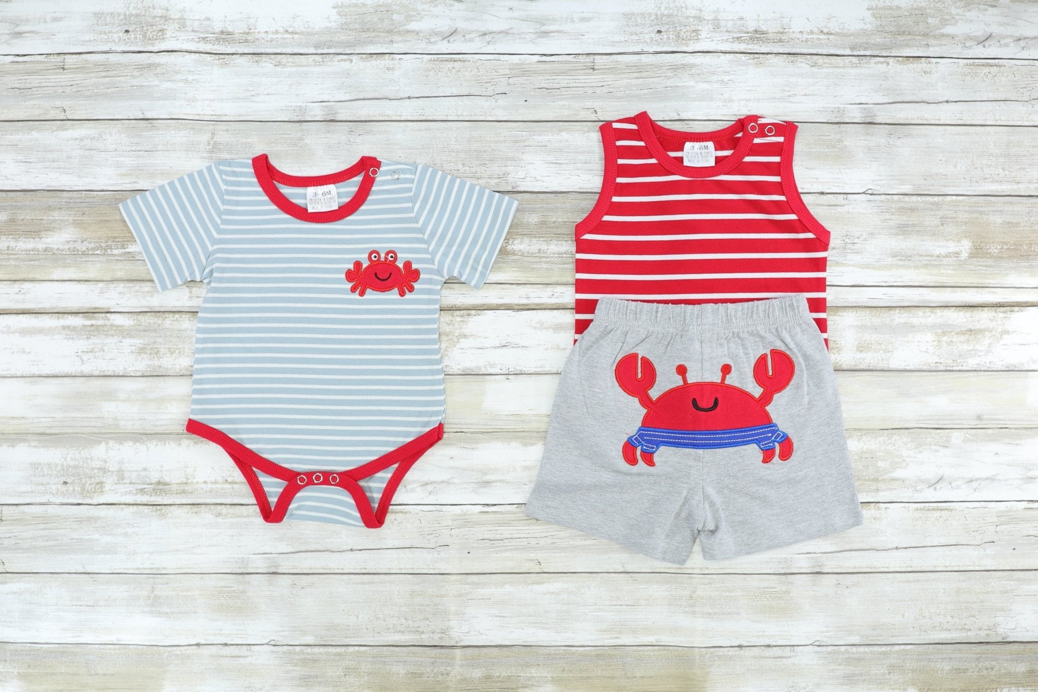 Red Striped Bubble & Crab Shorts Outfit - Marie Nicole Clothing