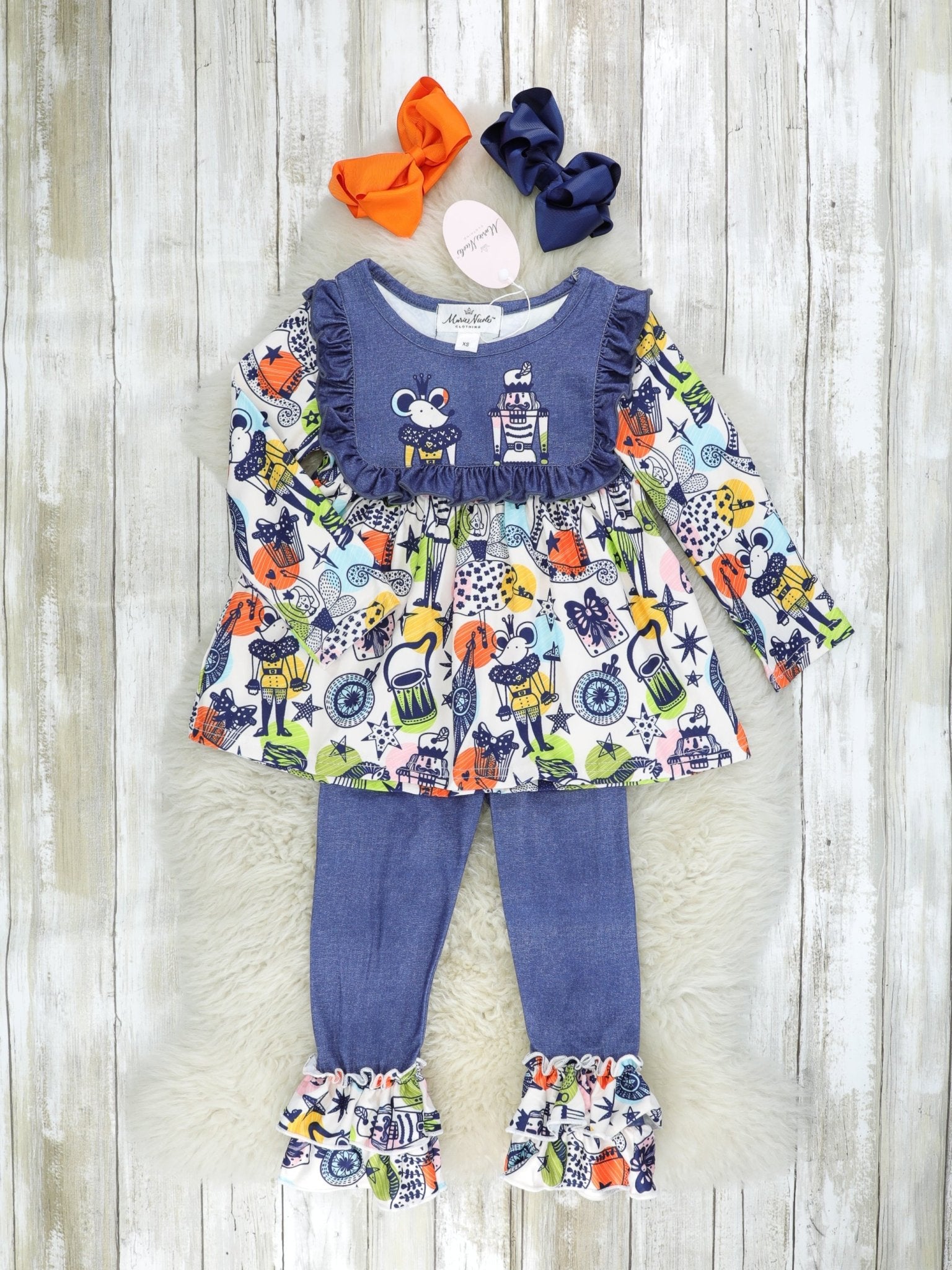 Chambray Nutcracker Ruffle Outfit - Marie Nicole Clothing