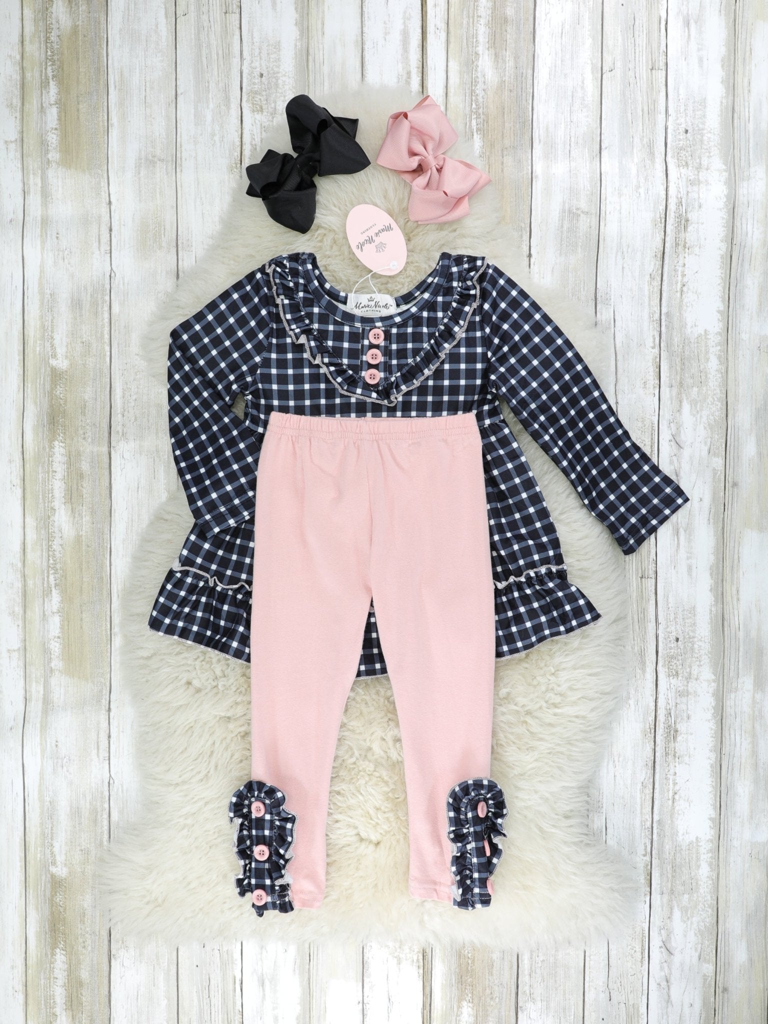 Black & Pink Polka Dot Ruffle Outfit - Marie Nicole Clothing