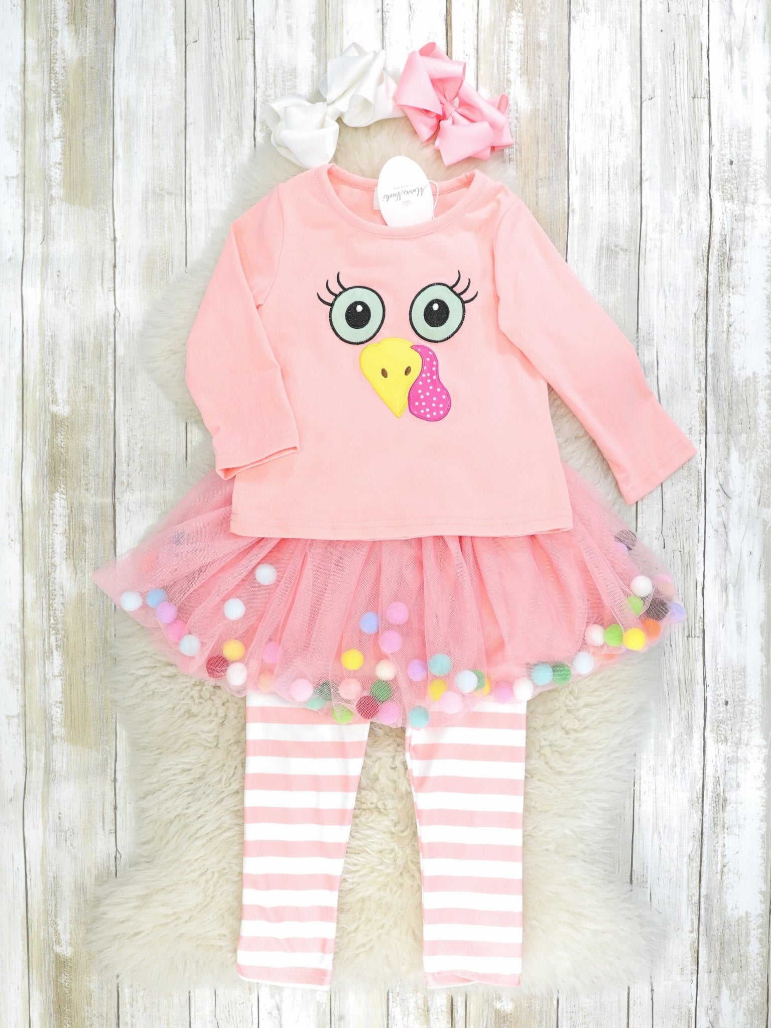 Pink Turkey Pom Pom 3 Piece Set - Marie Nicole Clothing