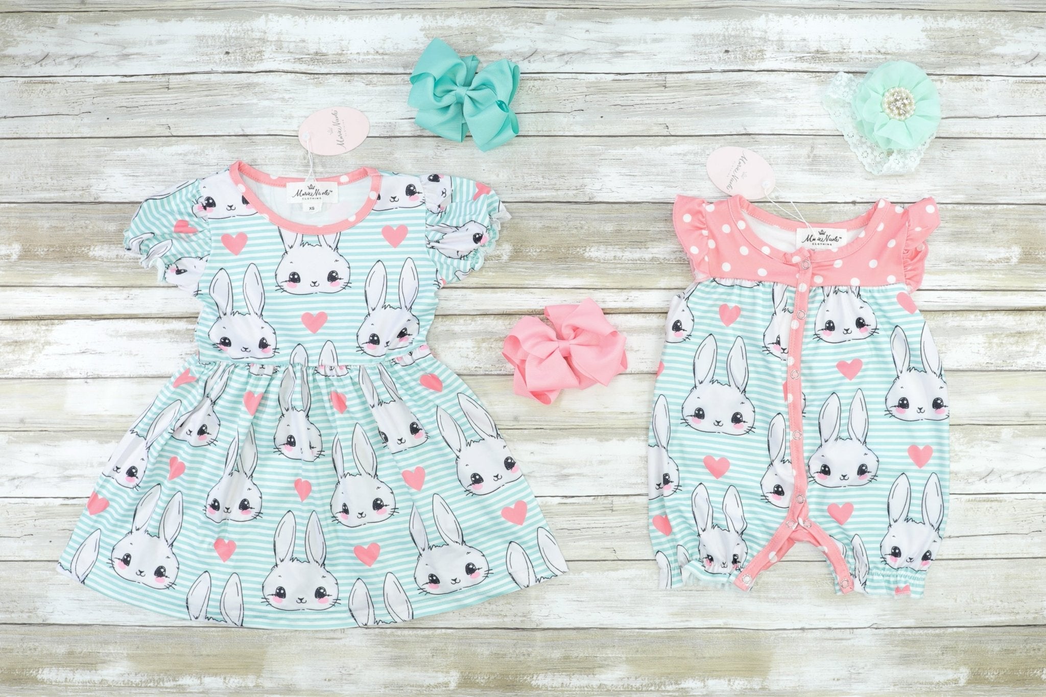Coral Striped Bunny Love Bubble Romper - Marie Nicole Clothing
