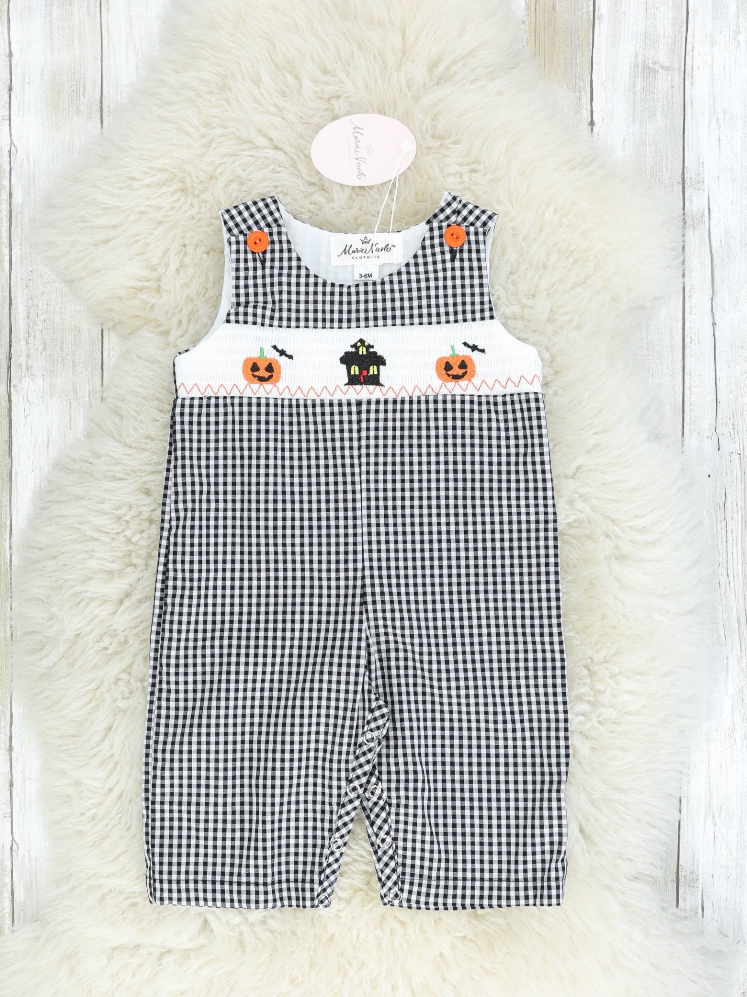 Gingham Smocked Halloween Romper - Marie Nicole Clothing