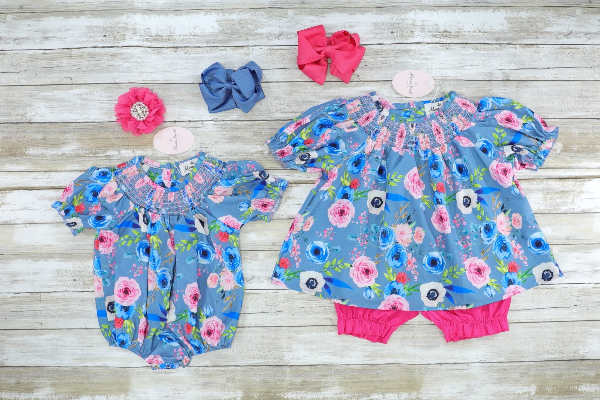 Blue Rose Swing Top & Pink Bottoms Outfit - Marie Nicole Clothing