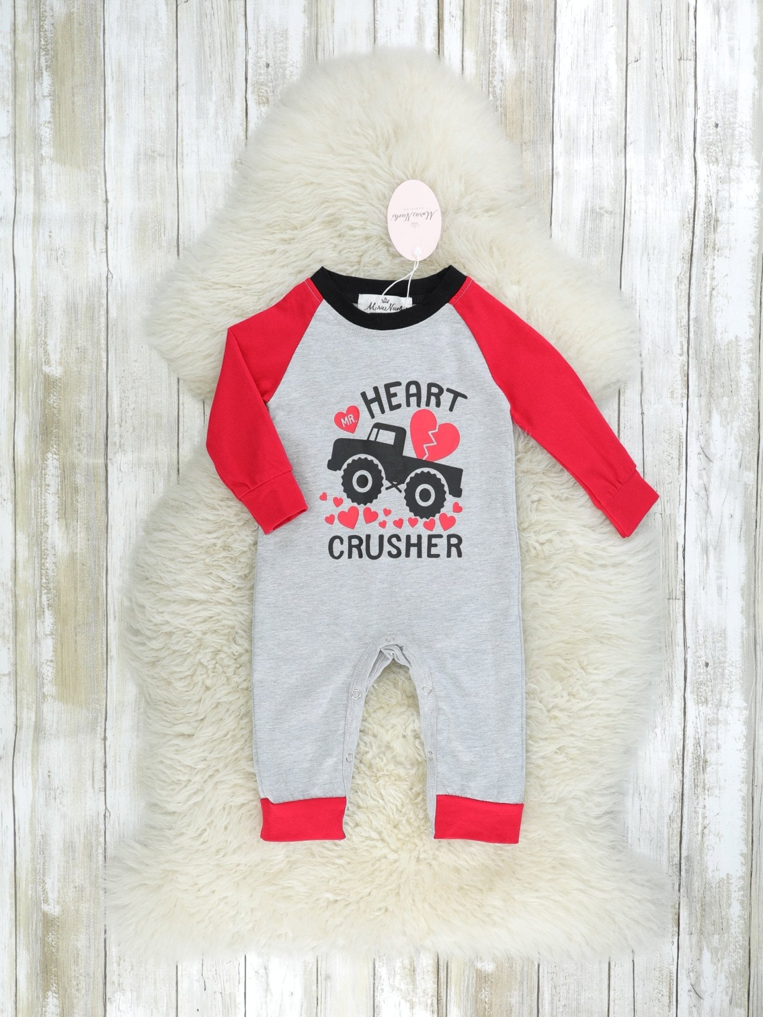 "Heart Crusher" Monster Truck Raglan Romper - Marie Nicole Clothing