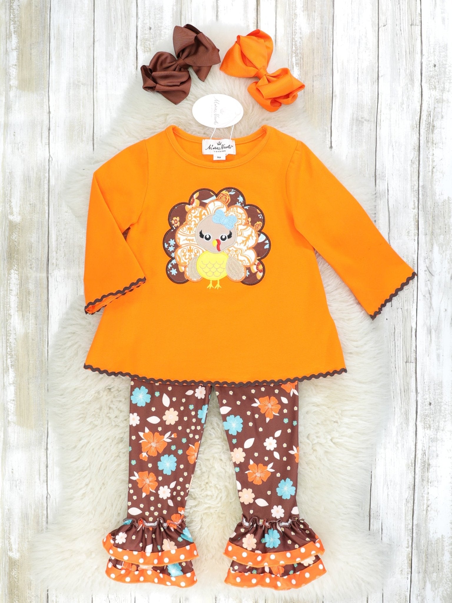 Sassy Floral Turkey Ruffle Outfit - Marie Nicole Clothing
