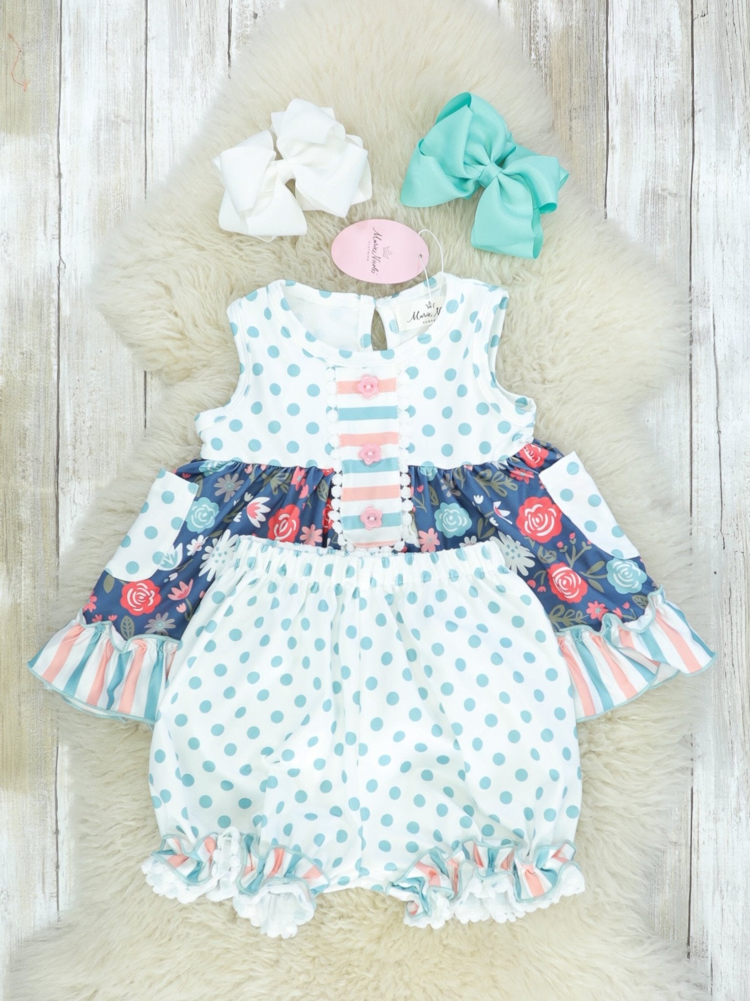 Navy Floral Polka Dotted Outfit - Marie Nicole Clothing