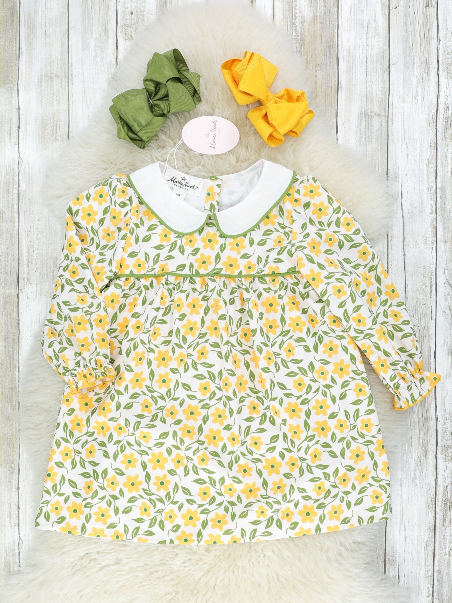 Yellow & Green Vintage Floral Dress - Marie Nicole Clothing