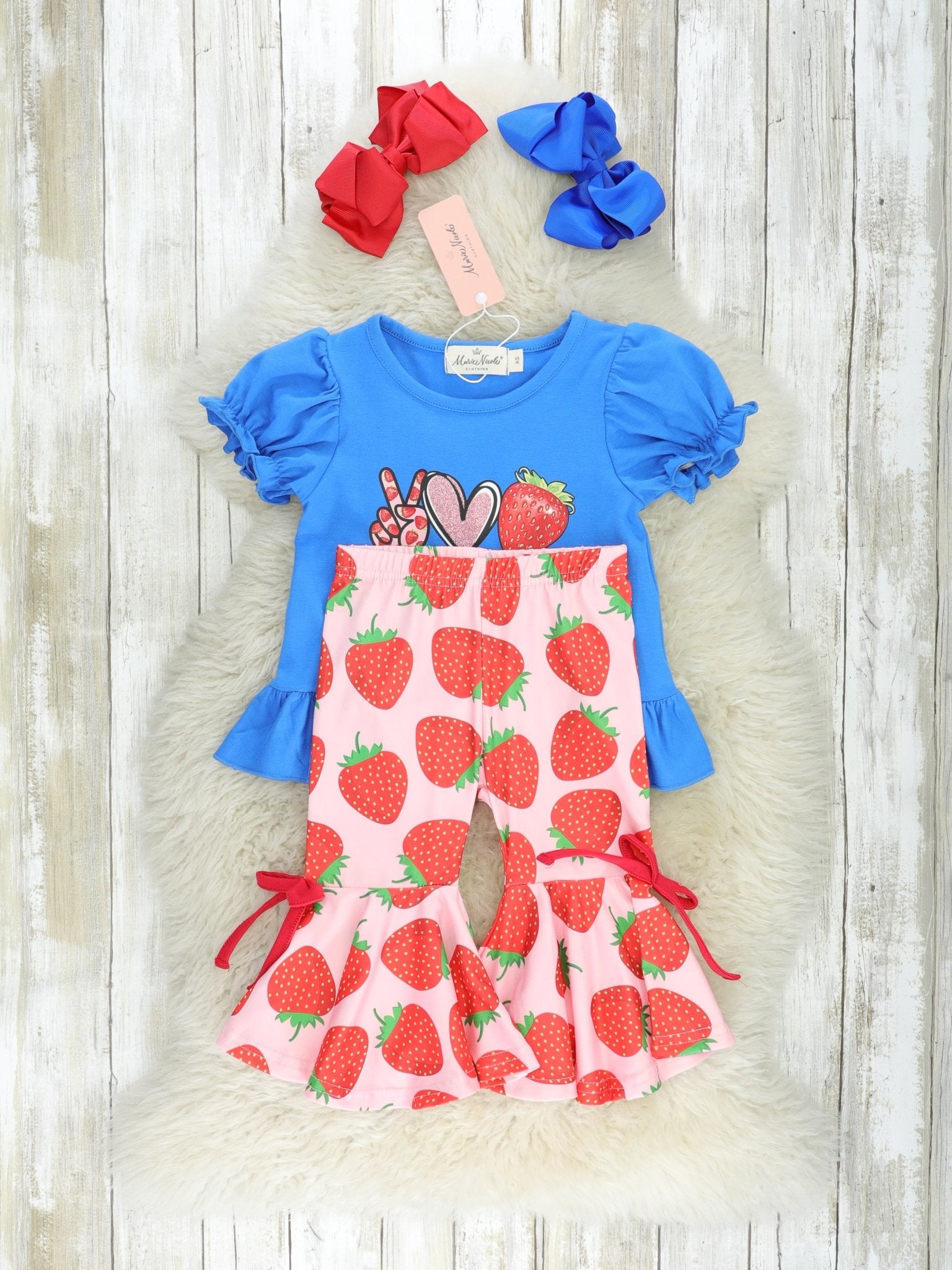 Peace, Love, Strawberry Ruffle Outfit - Marie Nicole Clothing