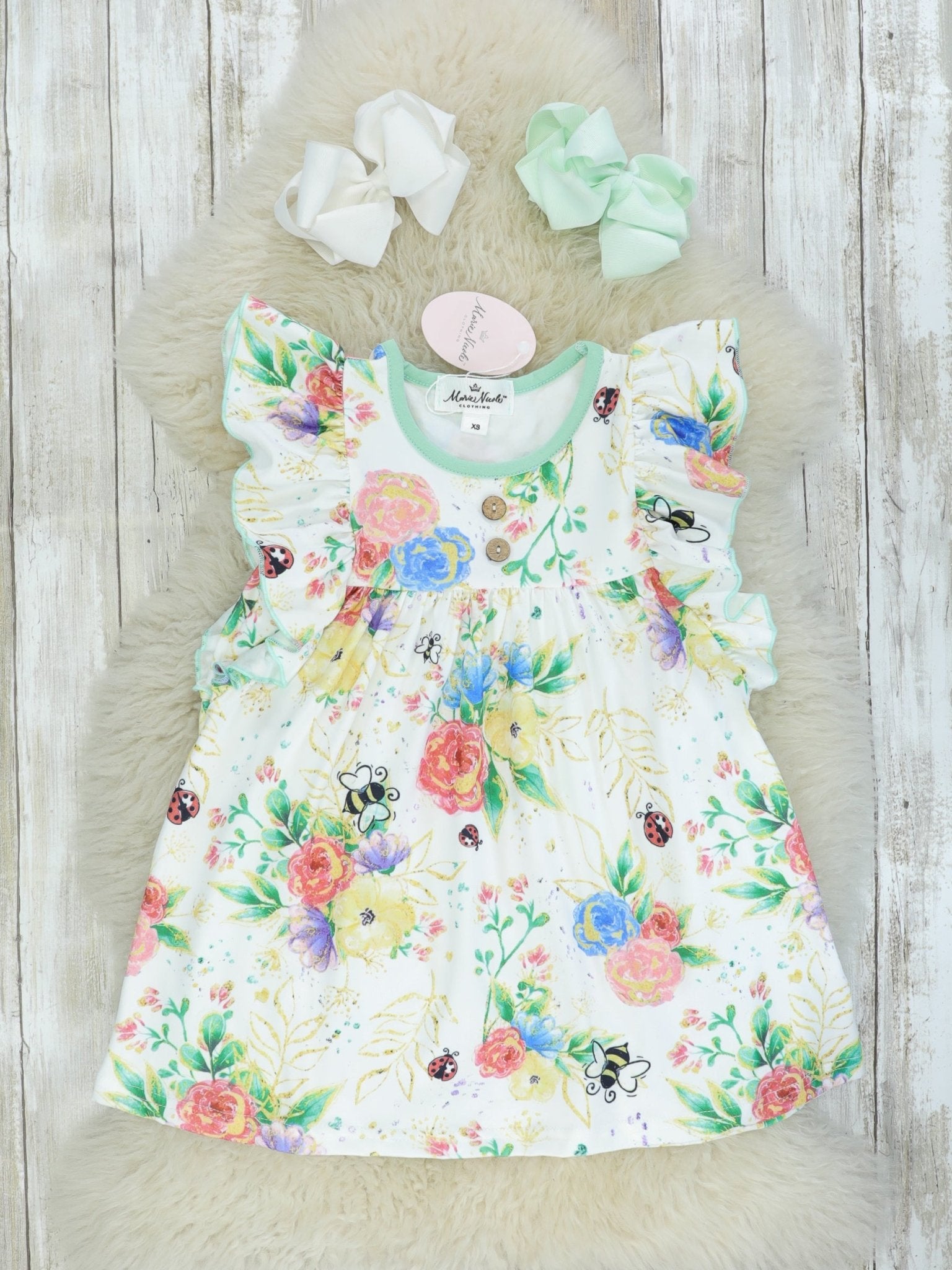 Summer Bees Ruffle Dress - Marie Nicole Clothing
