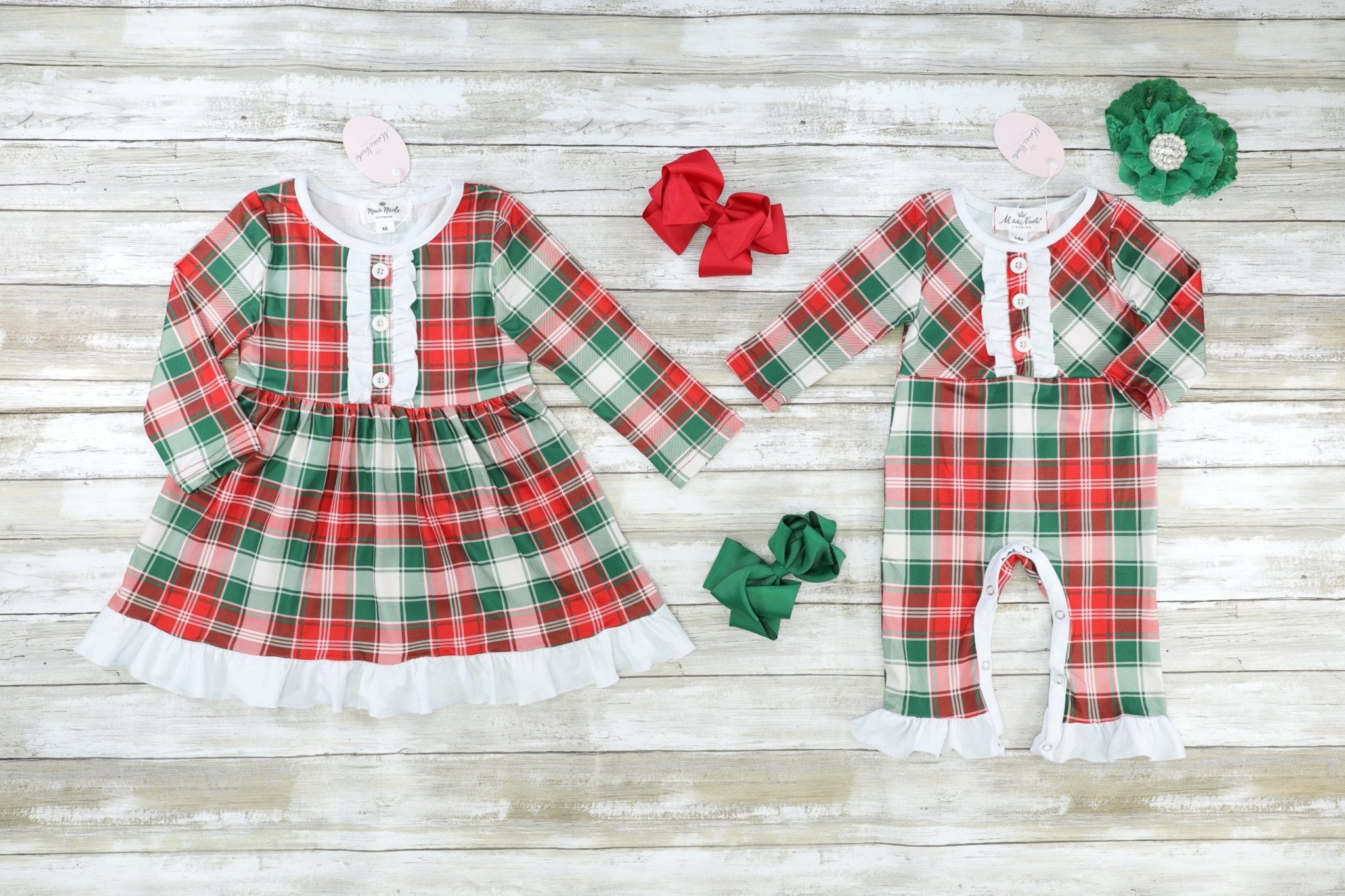 Red & Green Plaid Ruffle Dress - Marie Nicole Clothing