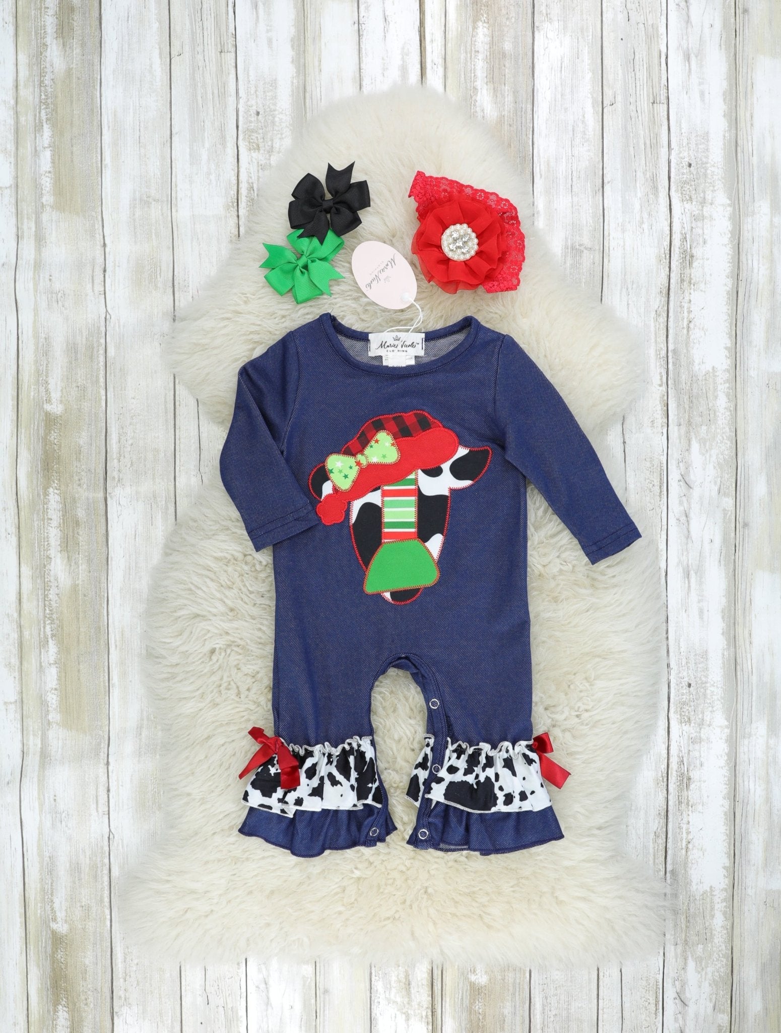Festive Cow Ruffle Romper - Marie Nicole Clothing