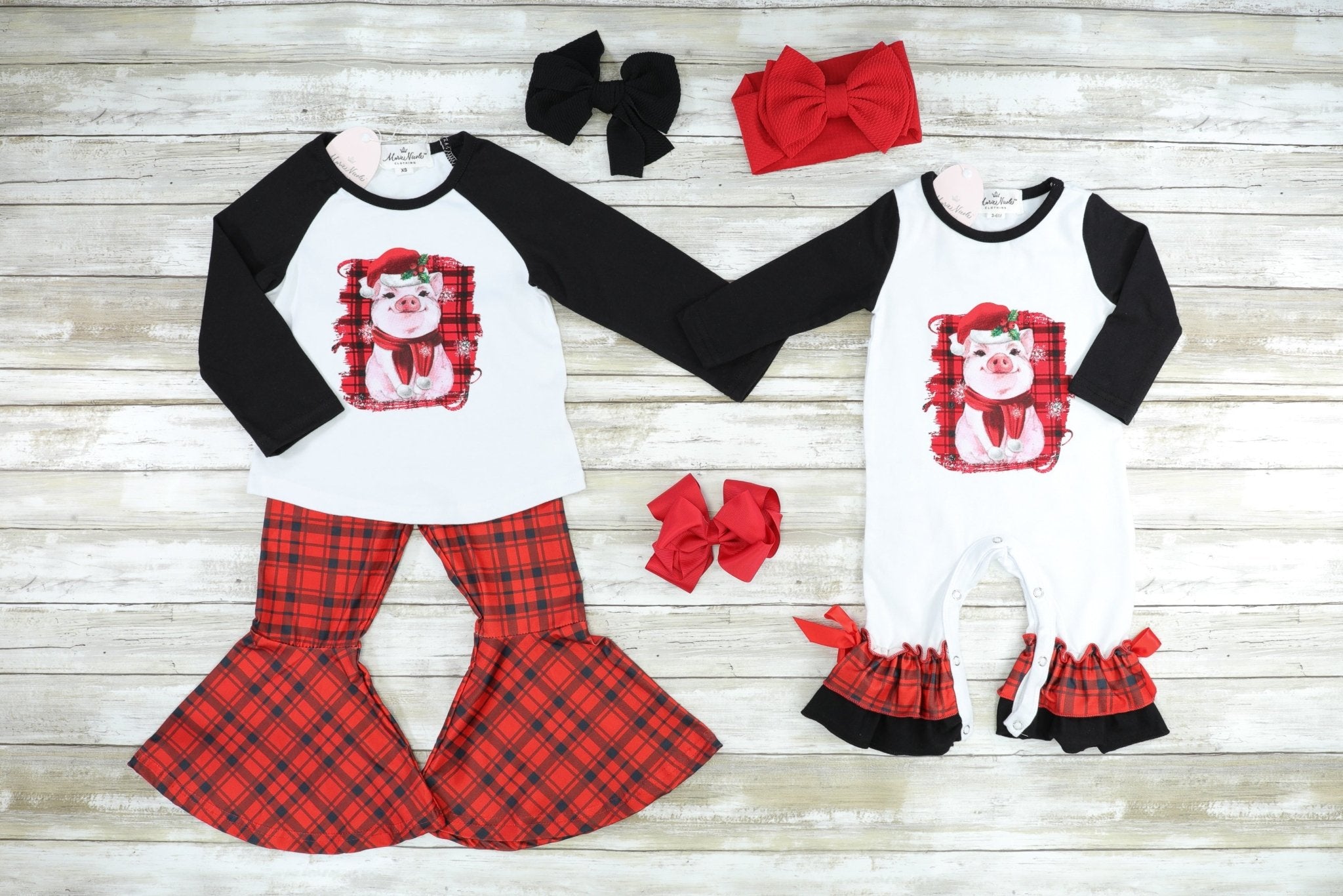 Plaid Piggy Raglan Bell Bottoms Outfit - Marie Nicole Clothing