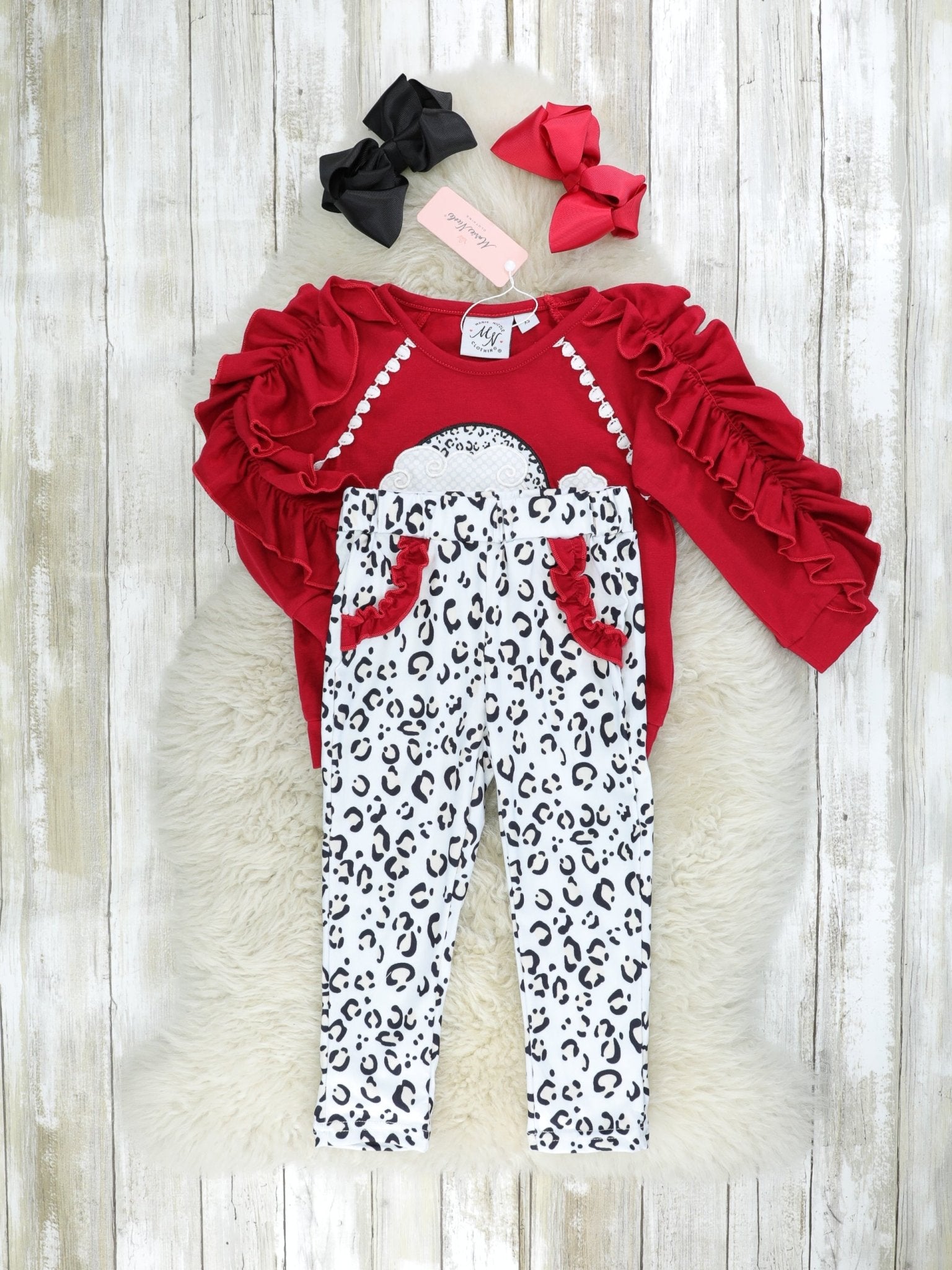 Snow Leopard Santa Ruffle Outfit - Marie Nicole Clothing