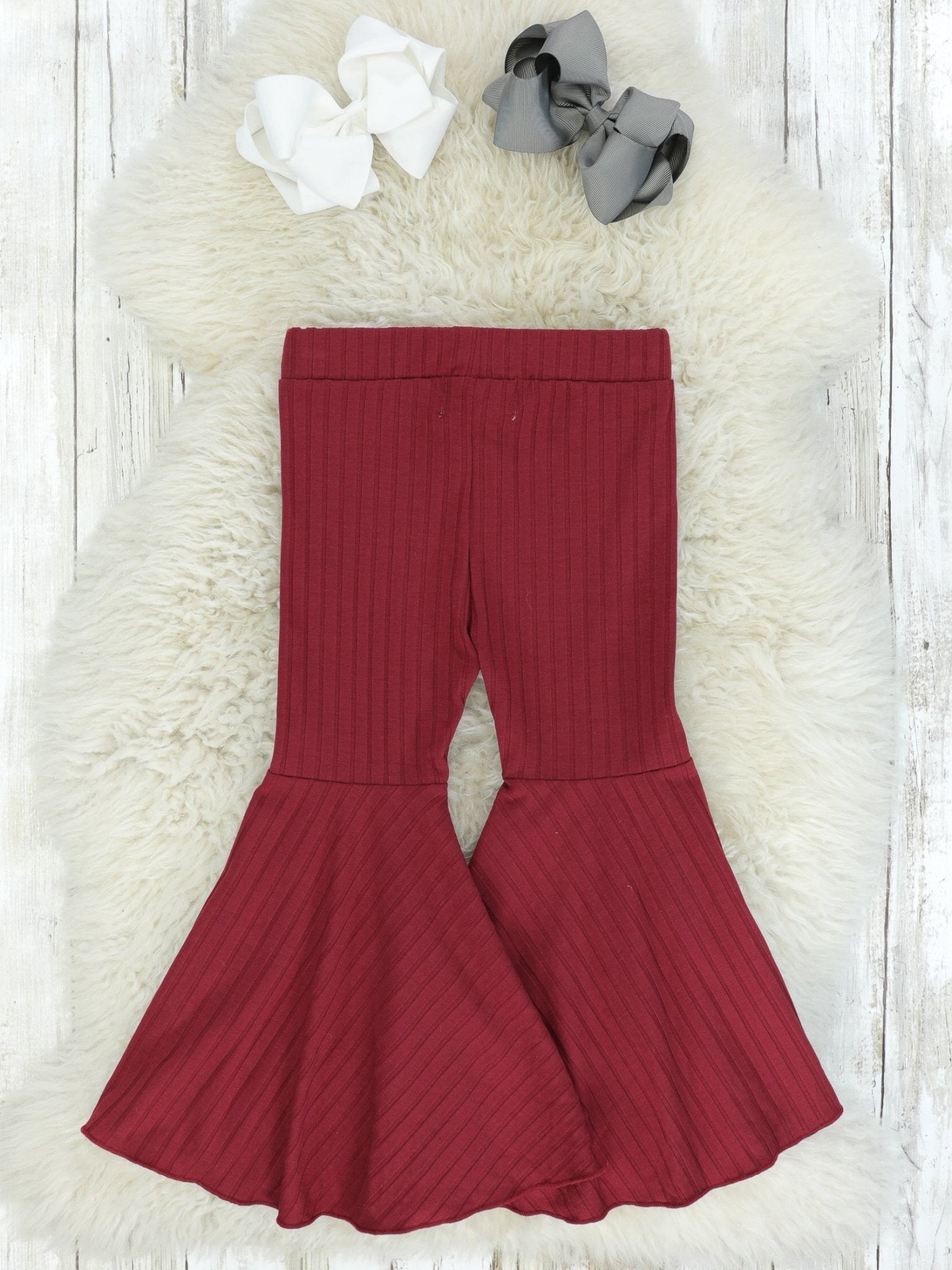 Ribbed Maroon Bell Bottoms - Marie Nicole Clothing