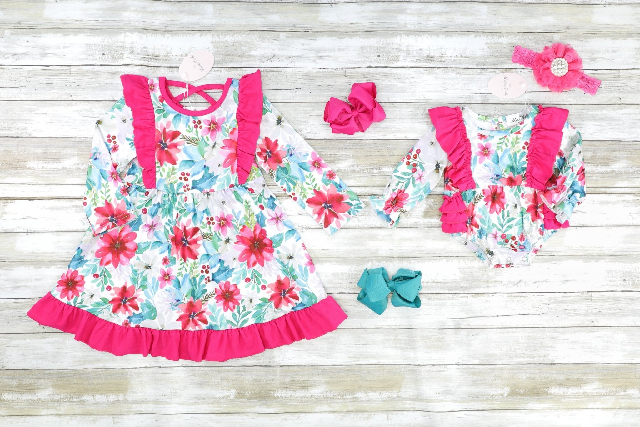 Fuchsia Floral Ruffle Swing Dress - Marie Nicole Clothing