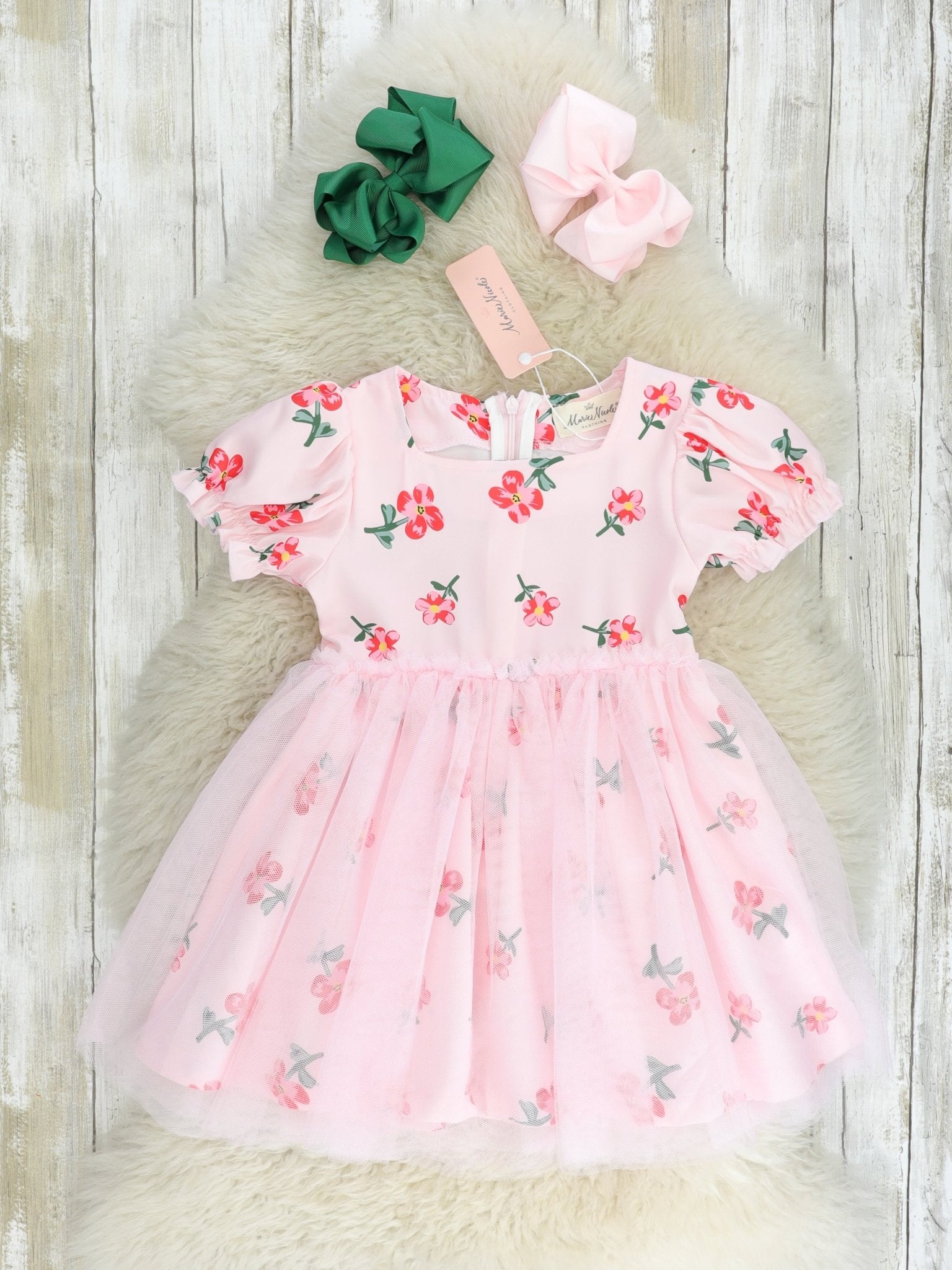 Light Pink Floral Tulle Dress - Marie Nicole Clothing