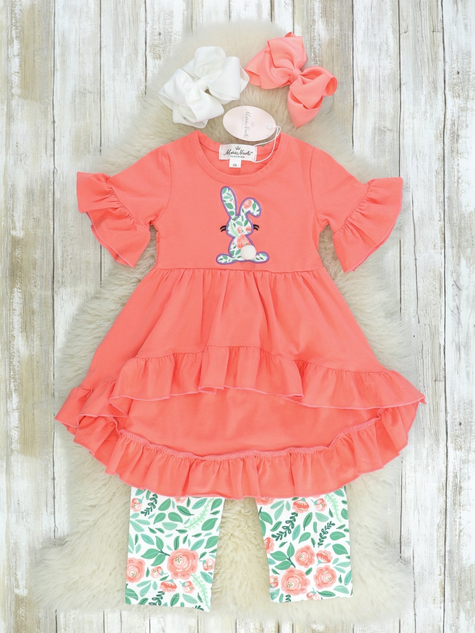 Coral Bunny Tunic & Floral Pants Outfit - Marie Nicole Clothing