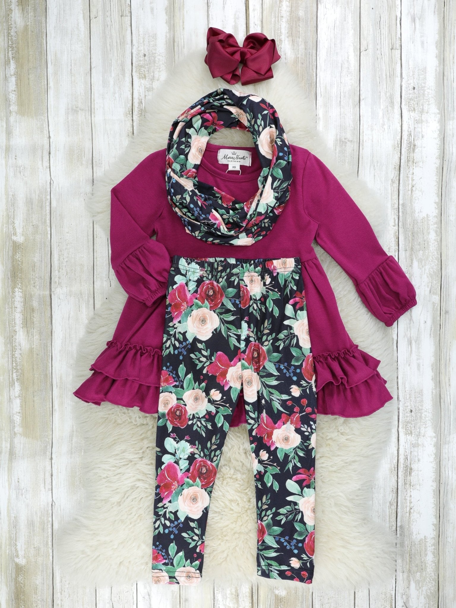 Plum Rose 3 - Piece Ruffle Outfit - Marie Nicole Clothing