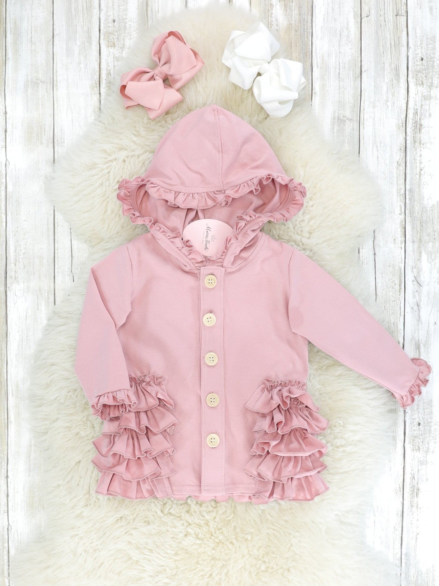 Cotton Ruffle Hooded Cardigan - Multiple Colors - Marie Nicole Clothing