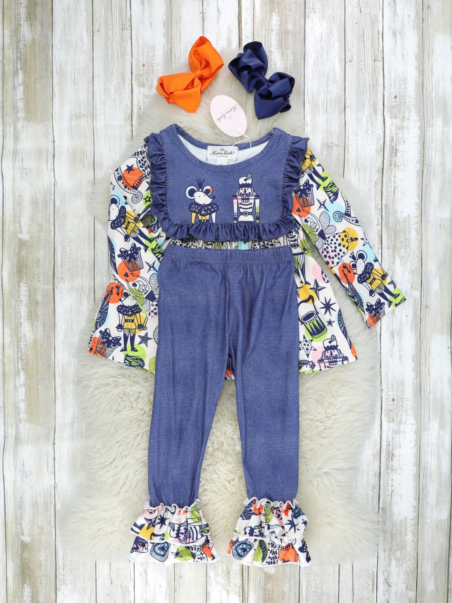 Chambray Nutcracker Ruffle Outfit - Marie Nicole Clothing