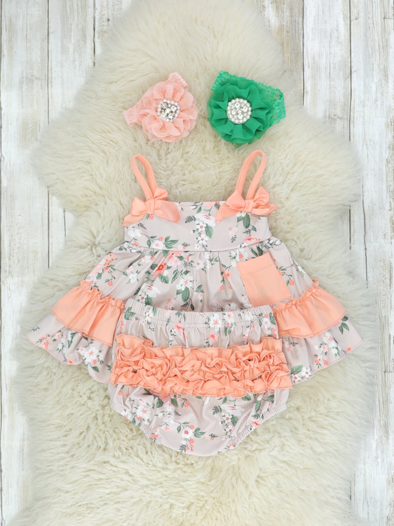 Coral Floral Ruffle Top & Bloomers Set - Marie Nicole Clothing
