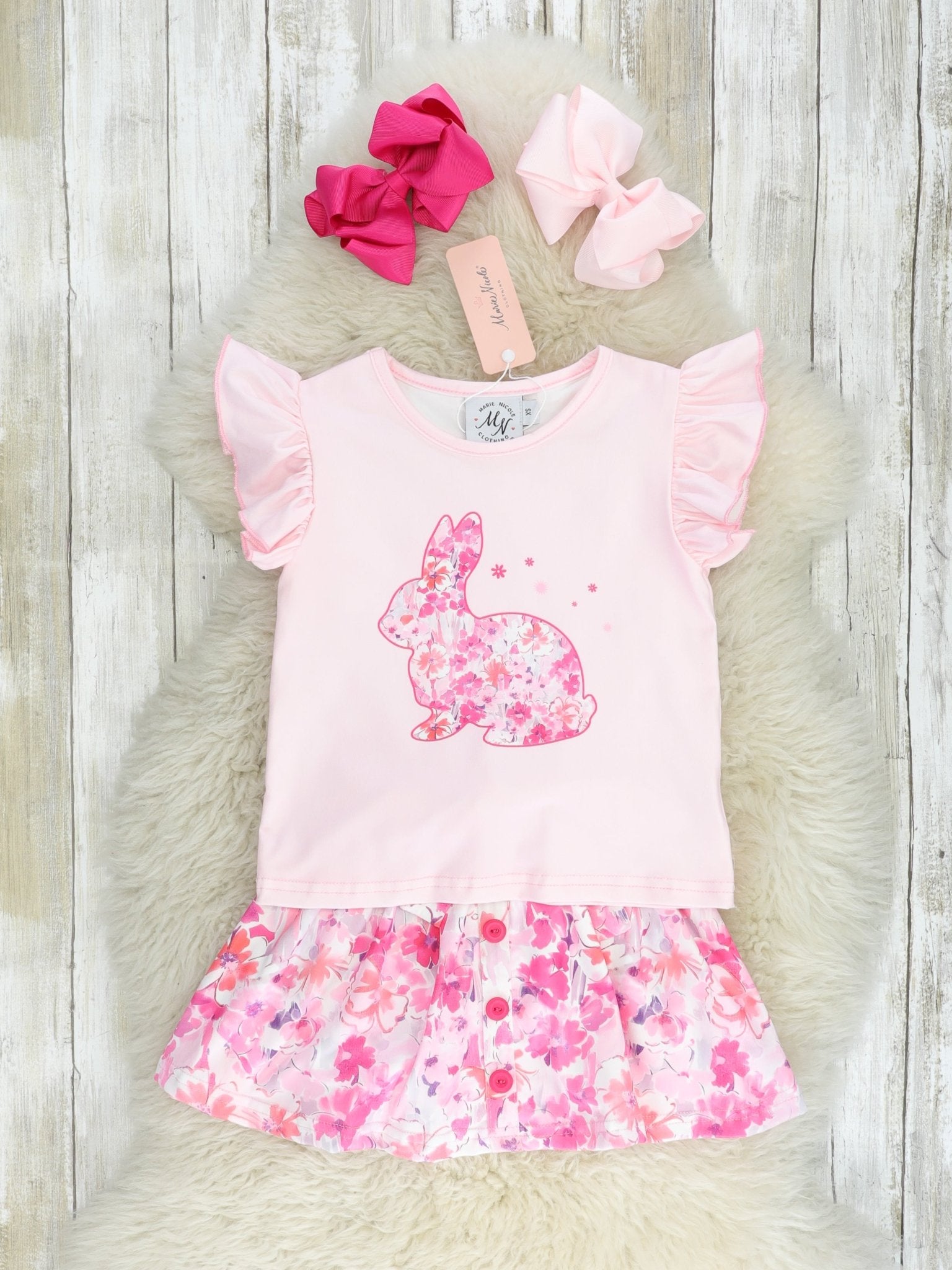 Pink Bunny Floral Ruffle Outfit - Marie Nicole Clothing